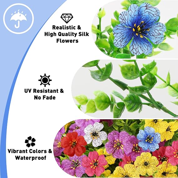 24 Bundles Artificial Flowers for Outdoors, UV Resistant Spring Daisy
