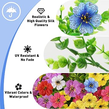 24 Bundles Artificial Flowers for Outdoors, UV Resistant Spring Daisy