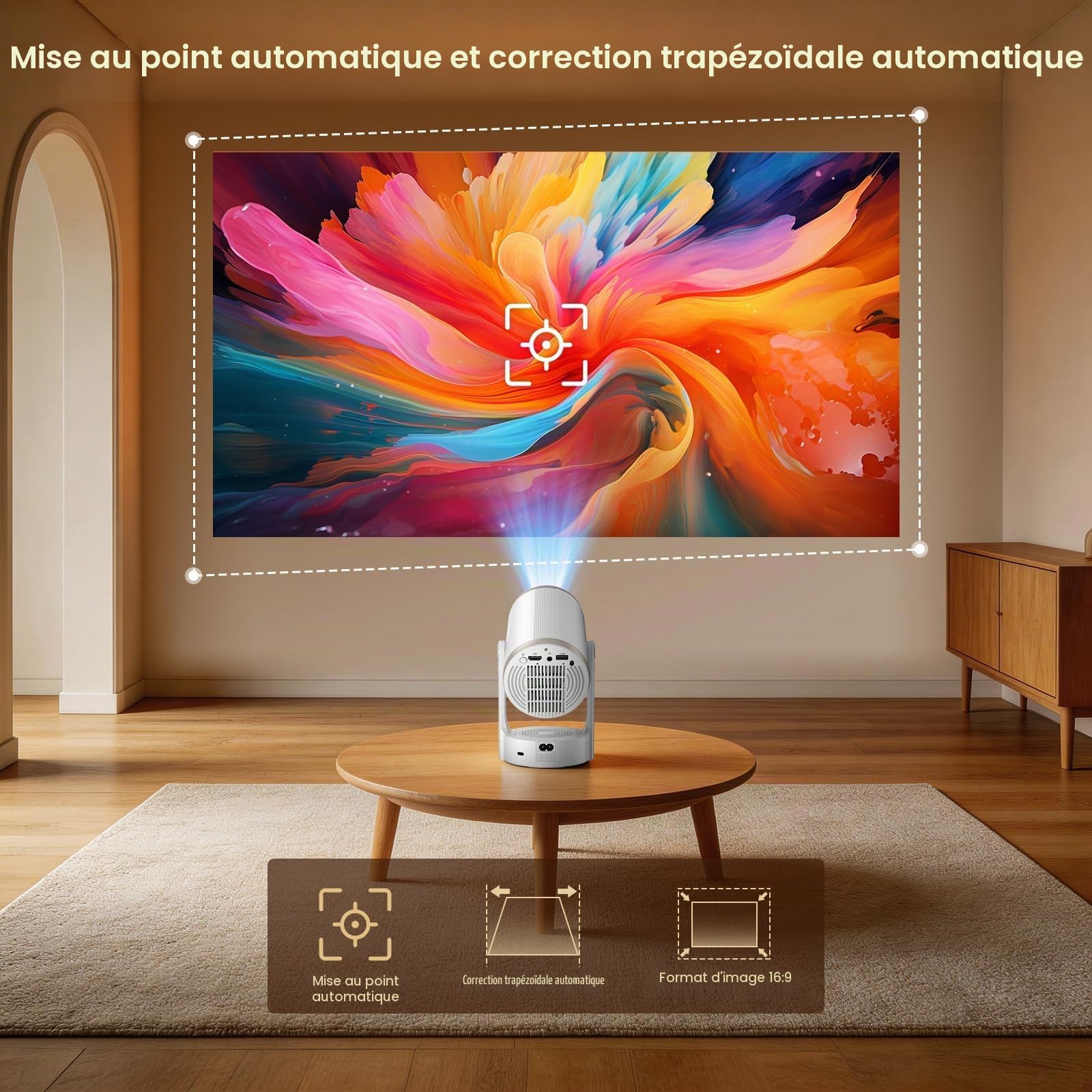 Videoprojecteur 4K 1080p Full HD, 200 ANSI, Projecteur Video Mise au Point