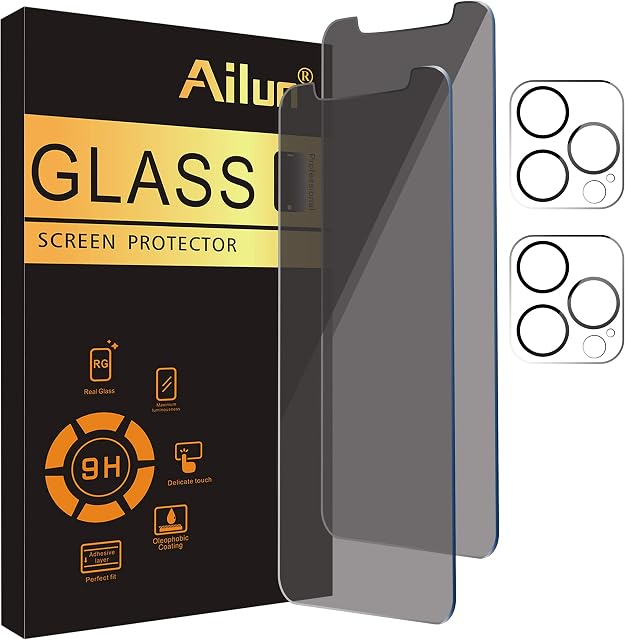 Ailun 2Pack Privacy Screen Protector for iPhone 11 Pro[5.8 inch] + 2 Pack Camera Lens Protector, Anti Spy Private Tempered Glass Film,[9H Hardness] - HD[Black]