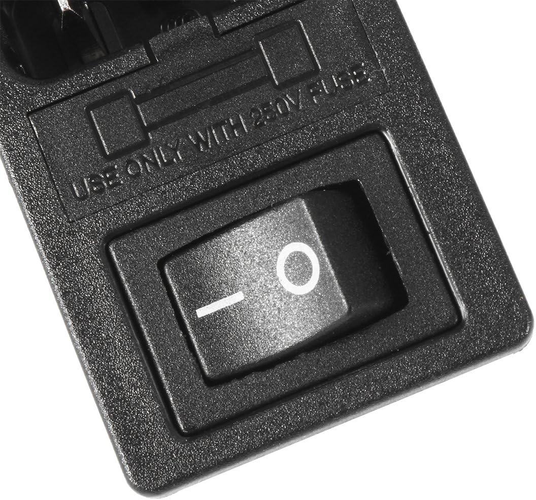 Close-up view of the rocker switch and fuse compartment on the uxcell IEC C14 Inlet