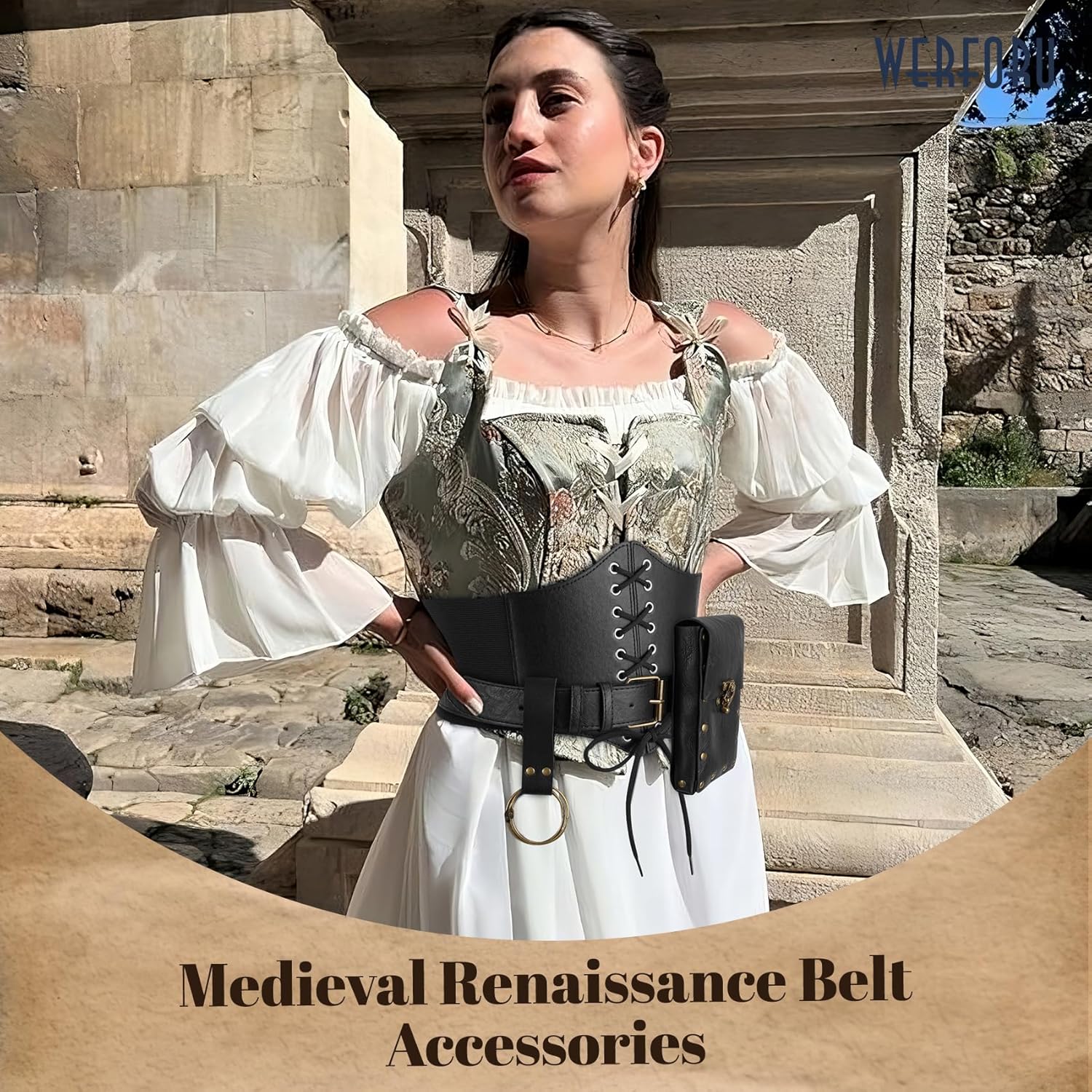 WERFORU Women Corset Belt Medieval Leather Belts for Women Renaissance Corset Belts Pouch Waist Bag Costume Accessories - Image 2
