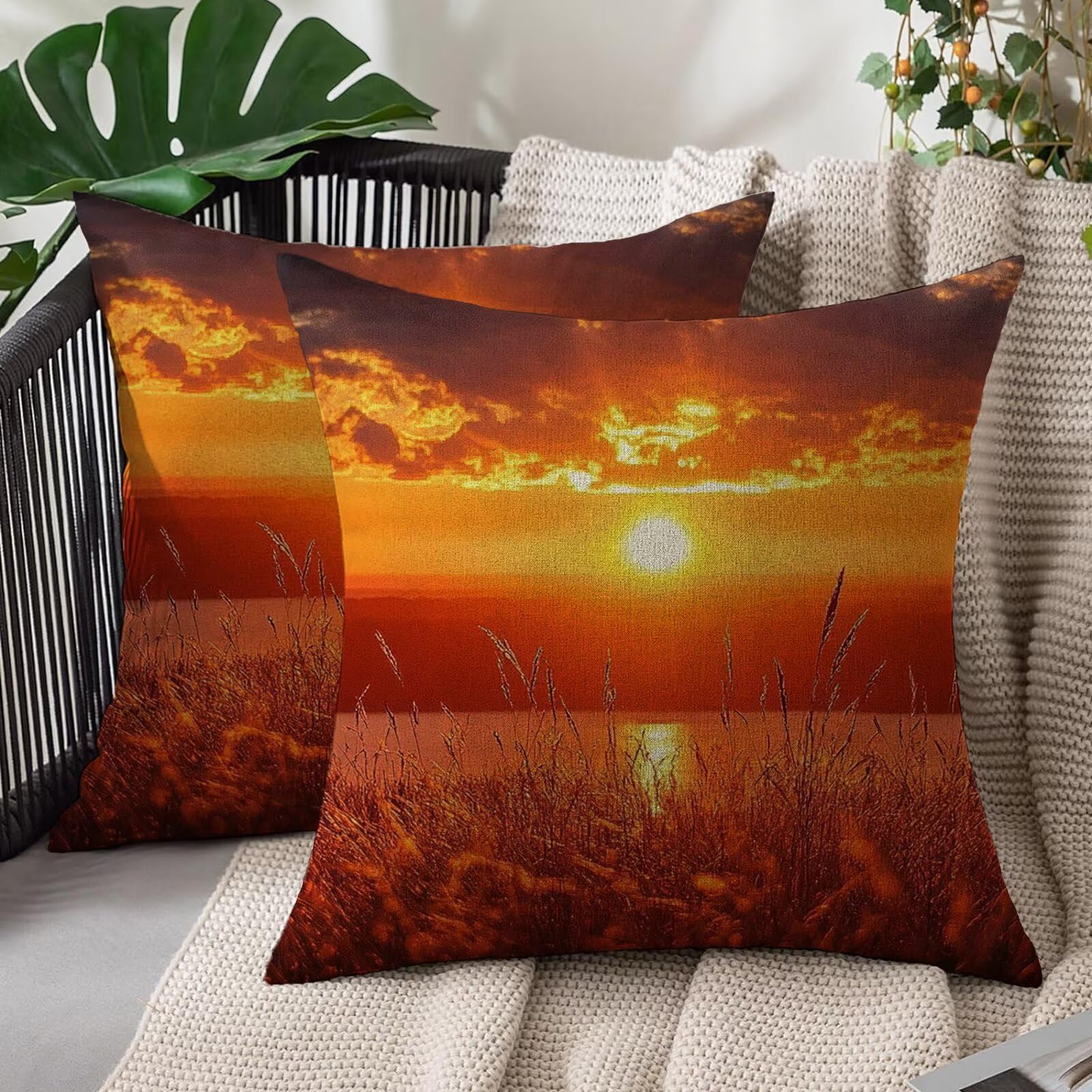 Taie d'oreiller décorative orange aspect lin haut de gamme pour salon