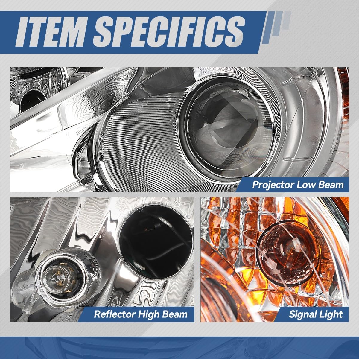 Auto Dynasty Projector Headlight Assembly Compatible with 2011 2012 2013 2014 Sonata (Excludes Hybrid), Headlamps Replacement, Driver and Passenger Side, Chrome Housing Amber Corner