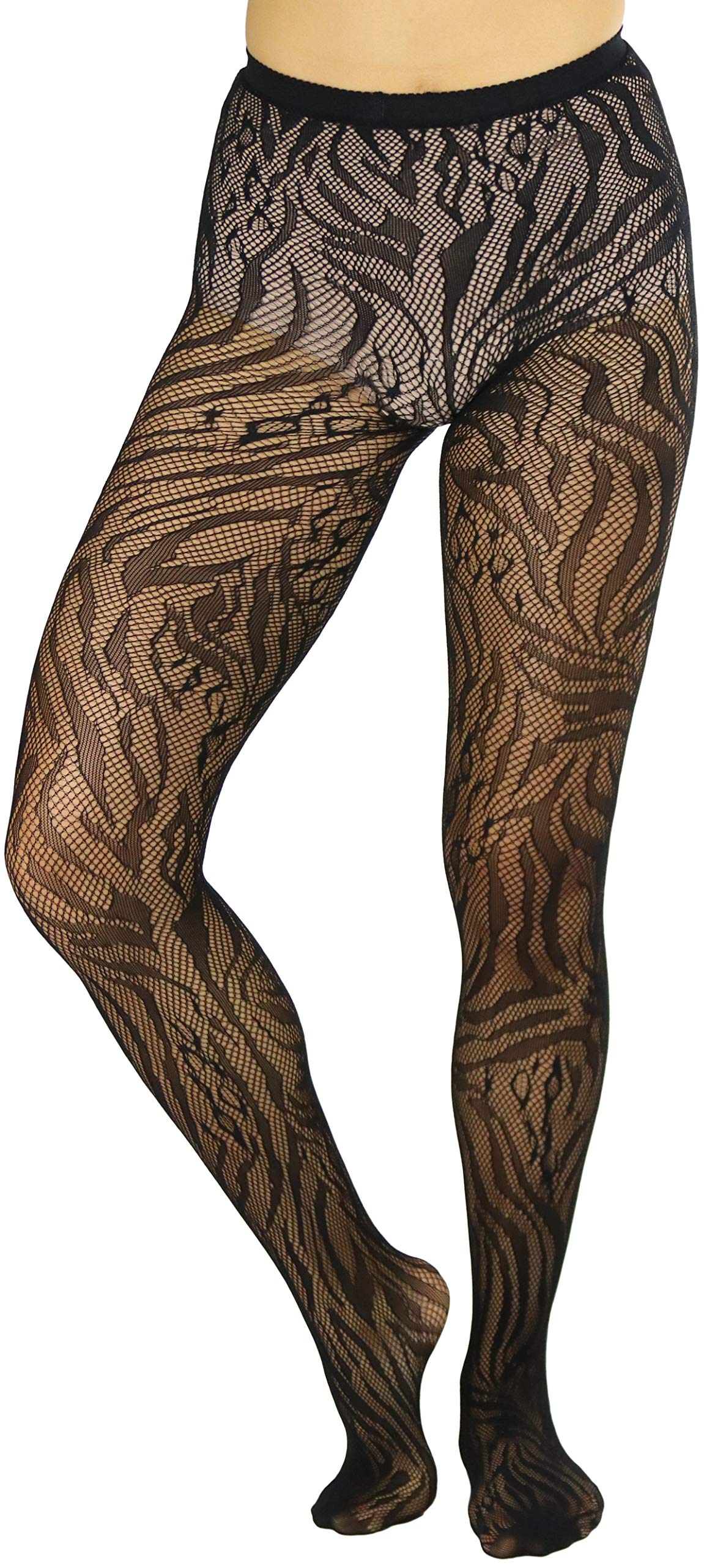 ToBeInStyle - Medias de red para mujer, diseño de animales salvajes - Negro - talla única (peso:45.3/79.3 kg)