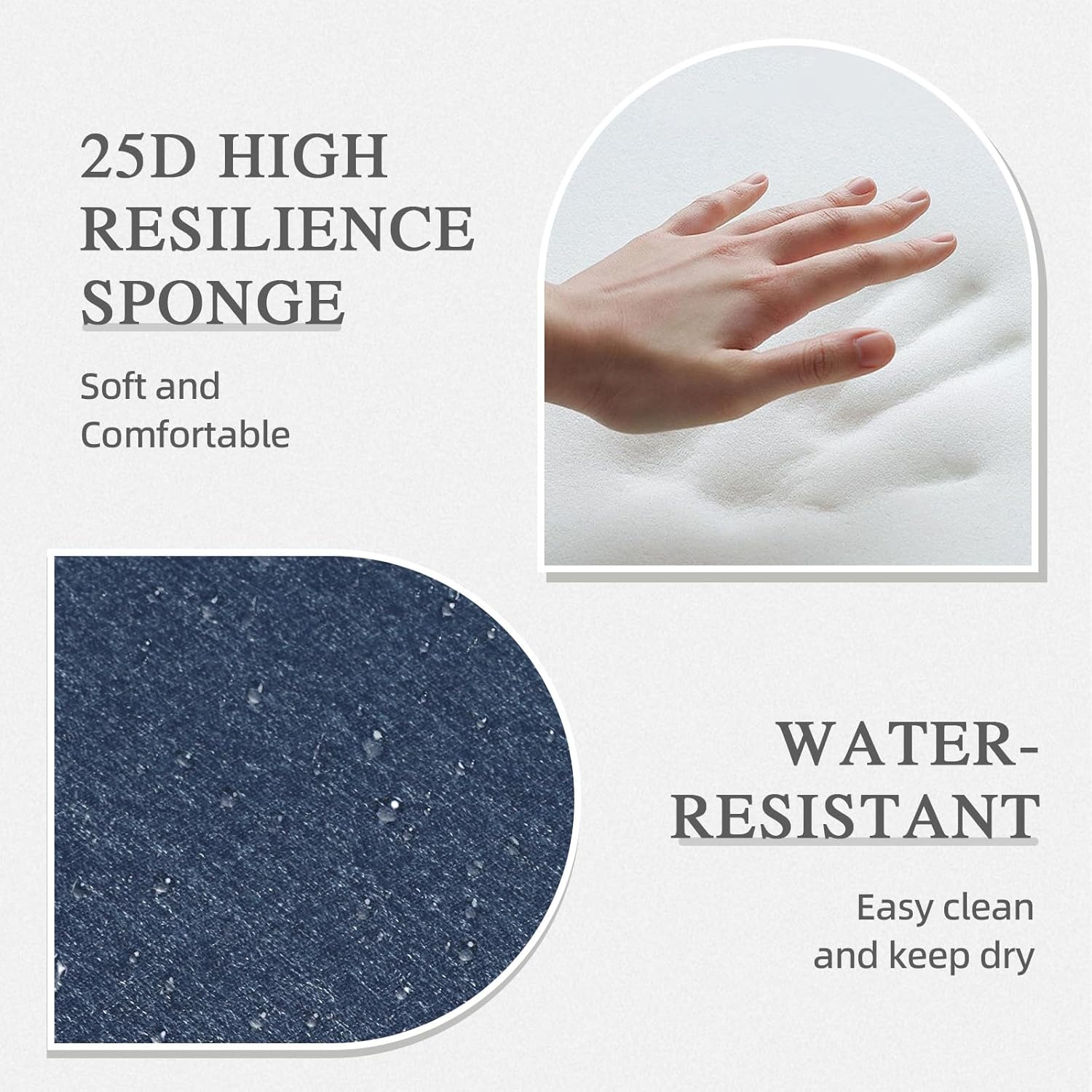 Aoodor 21" x 44" x 3.2" Polyester High Back Segmented Outdoor Chair Cushion, Water Resistant & Fade Resistant Removable Cover, Ties and Zipper for Patio Furniture, Set of 2, Navy Blue