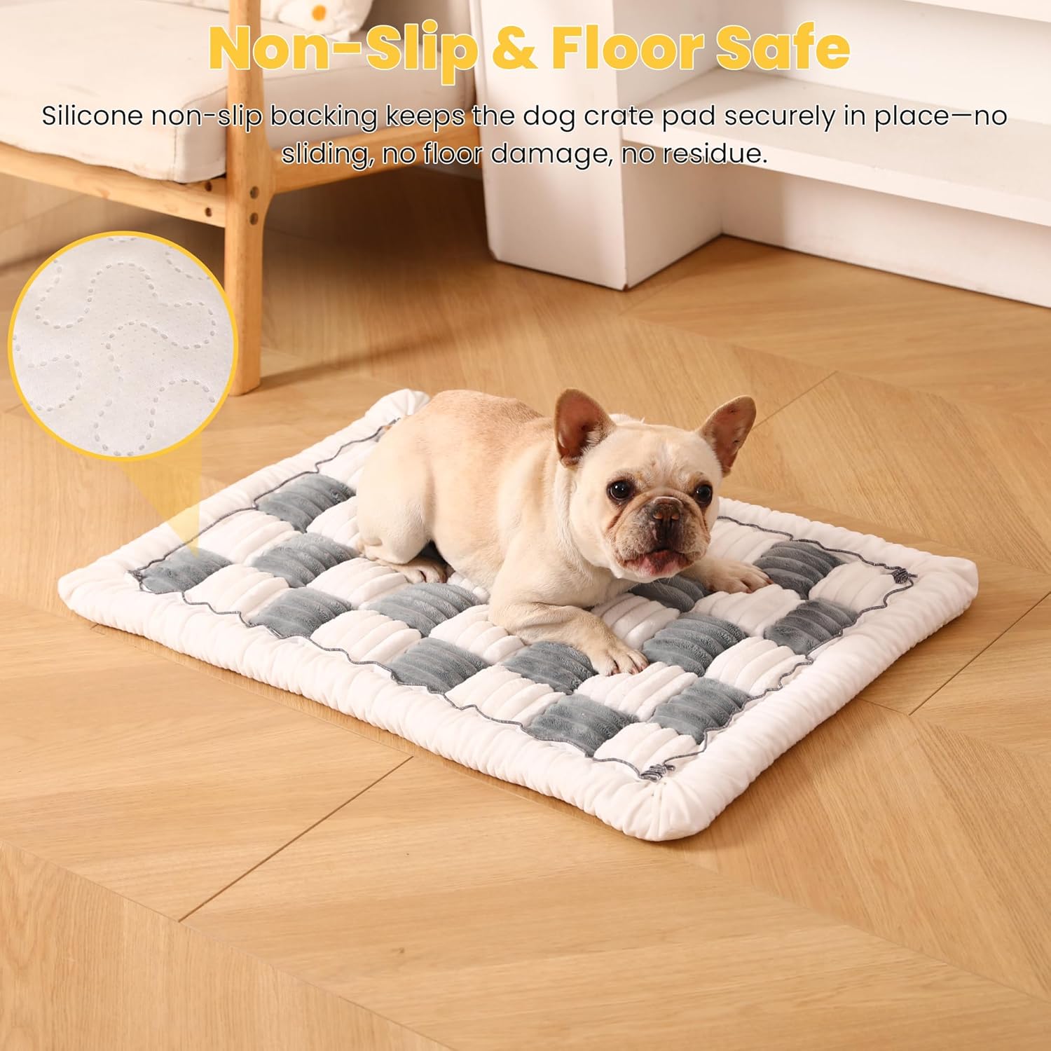 Dog Bed Mats Crate Pad for Small, Medium, Large Dogs, Washable Anti-Slip Pet Bed Mats, Cozy Warm Cat Beds Sleeping Pad (Bluegrey&White, 36.0" L x 23.0" W x 1.5" Th)