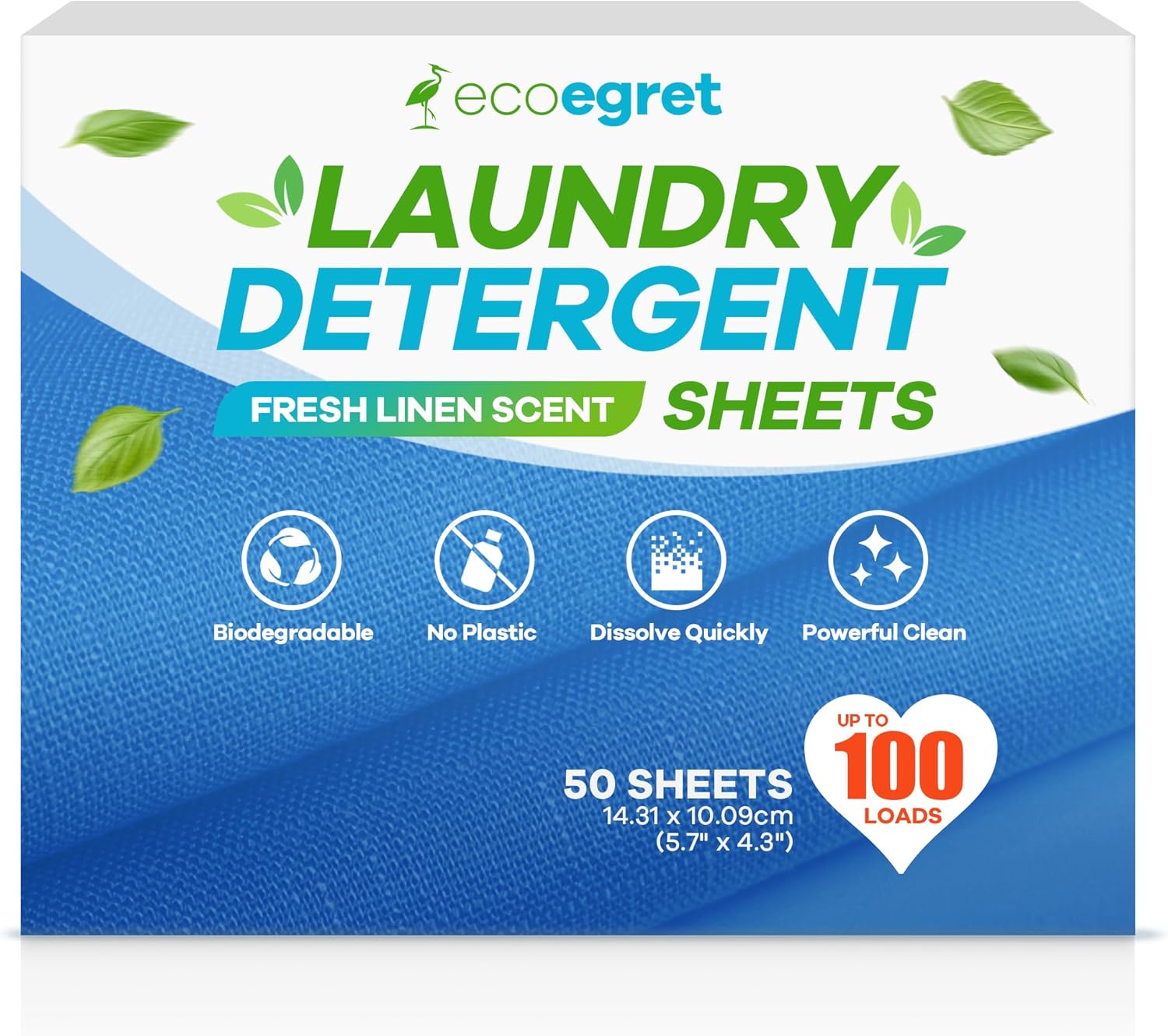 EcoEgret Laundry Detergent Sheets, 100 Count, Fresh Linen