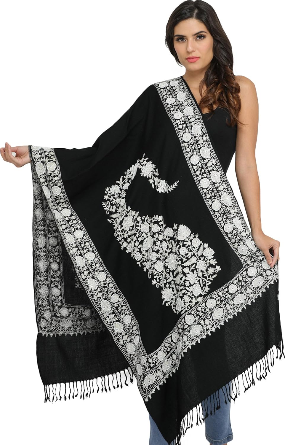 Exotic India Ari Stole from Amritsar with Embroidered-B