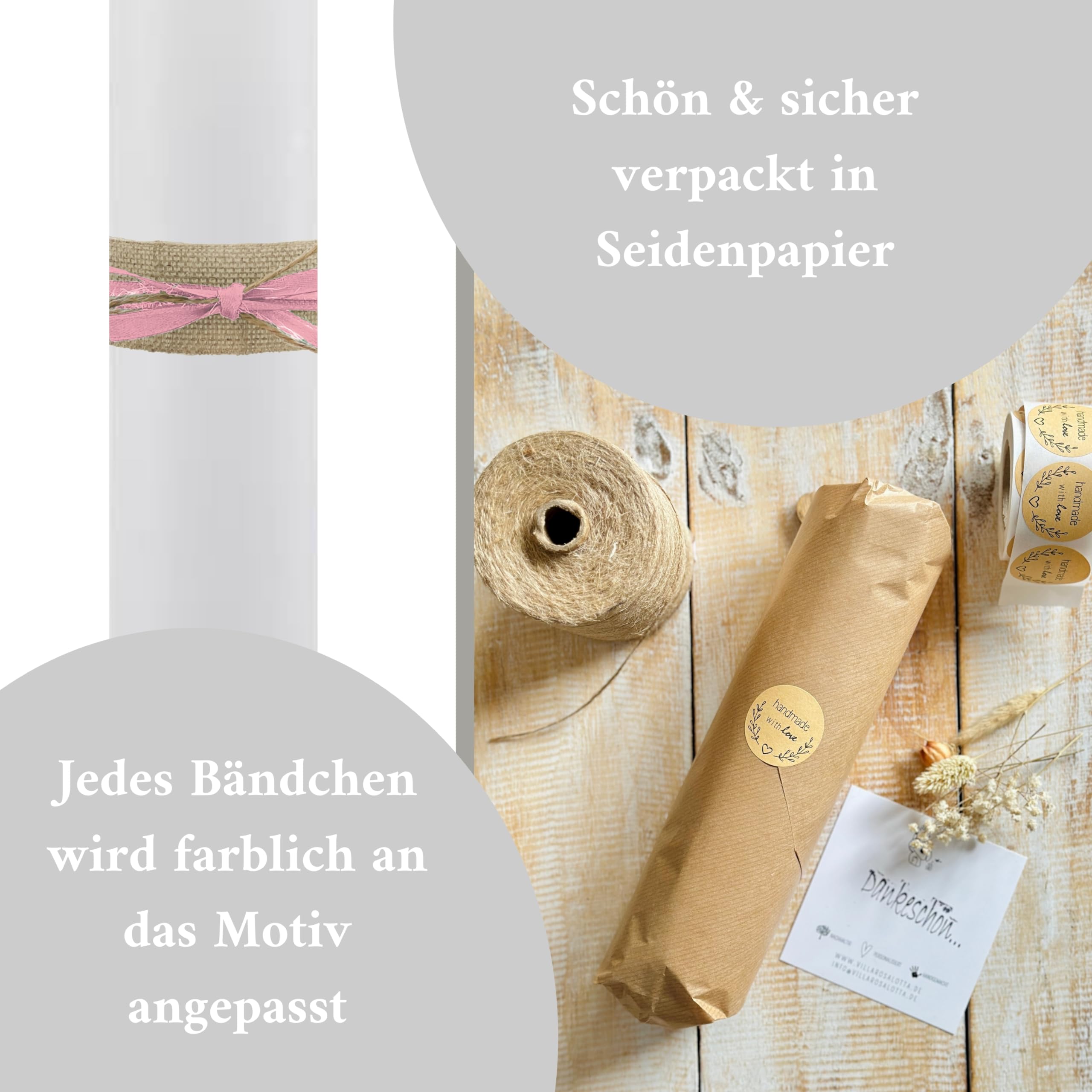 VILLA ROSA LOTTA – Personalisierbare Kommunionkerze „Du gehst mit“ mit Wunschdaten und Rückseite | Regenbogen Wellen Rosa | 40 cm x 4 cm | für Jungen und Mädchen | Altarkerze elfenbein