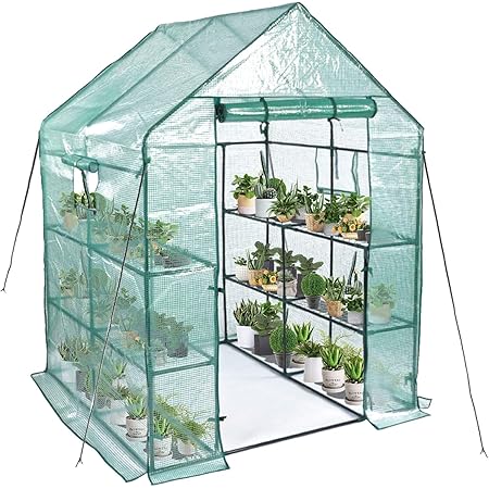 Greenhouse,Mini Greenhouse Indoor＆Outdoor with PE cover,3 Tiers 8 Shelves Stands Greenhouse,Include Windows,Anchors and Roll-Up Zipper Door,Portable Plant Gardening Greenhouse(56"×56"×76")