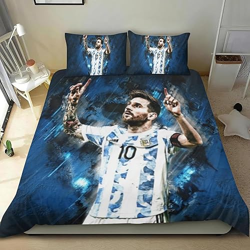 Soccer Star HD - Juego de ropa de cama de poliéster de 3 piezas con patrón 3D (una funda de edredón + dos fundas de almohada), suave y cómoda, fácil
