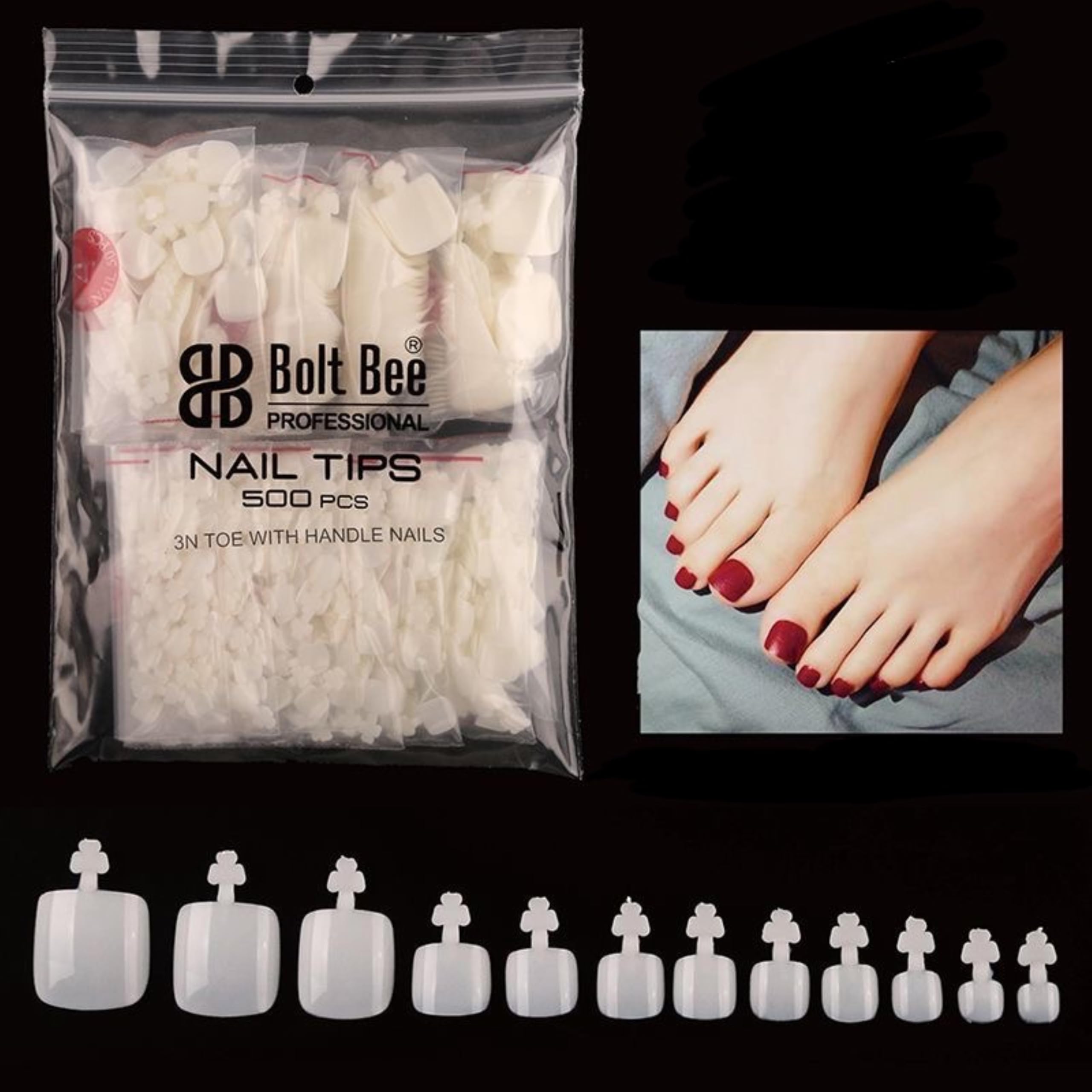 500pcs Acrylic Nail Tips, fake nail tips (3n toe with handle tips Natural)-image-17