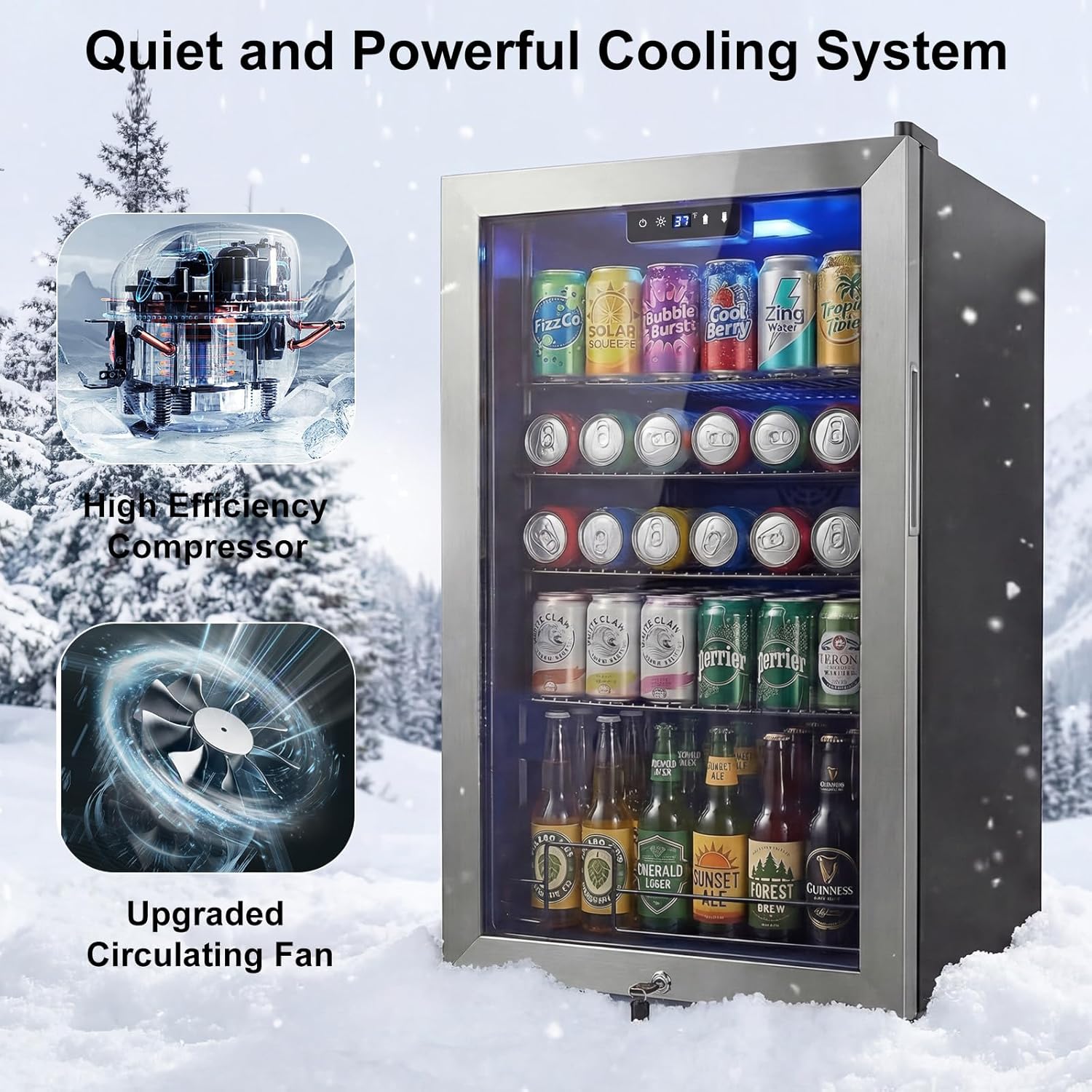 20 Inch Beverage Refrigerator, Mini Fridge with Glass Door for Soda Beer– 130 Can Small Fridge for Home Office Bar, 3.4 Cu.Ft Drink Cooler with Reversible Door, Digital Temperature Control