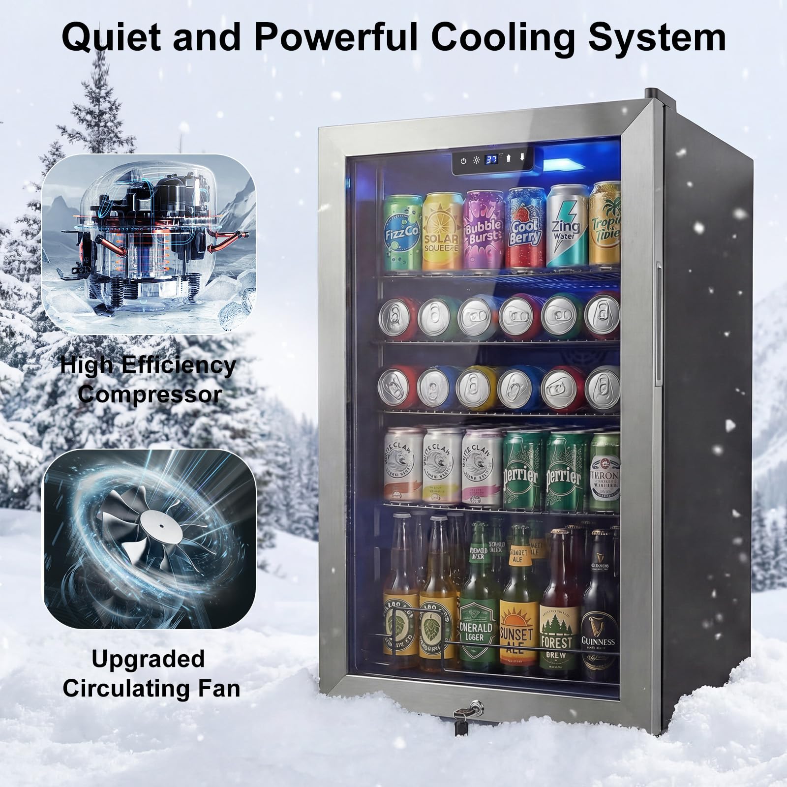 Velieta 20 Inch Beverage Refrigerator, Mini Fridge With Glass Door For Soda Beer– 130 Can Small Fridge For Home Office Bar, 3.4 Cu.Ft Drink Cooler With Reversible Door, Digital Temperature Control on Fridge.com - View 3