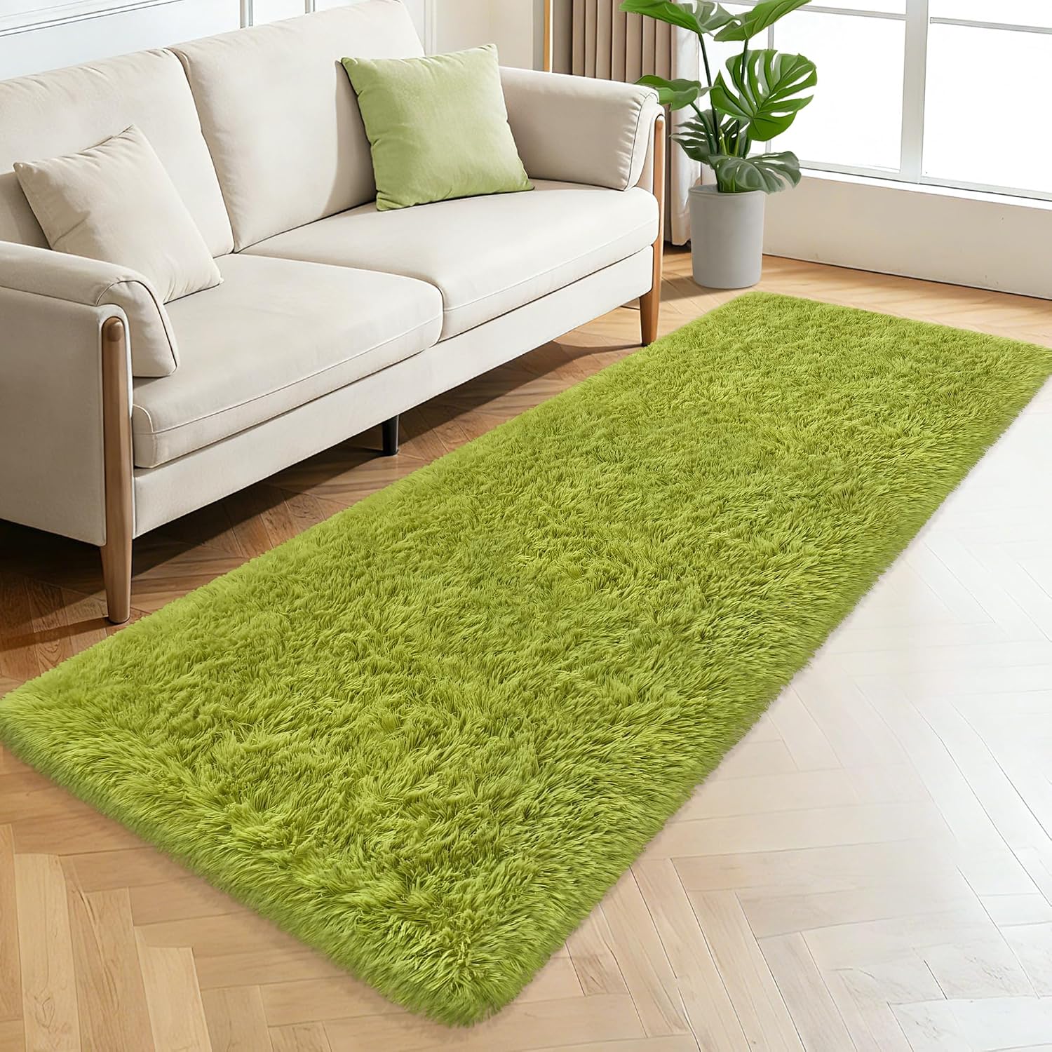 Soft Grass Green Fluffy Rug for Bedroom Living Room Runner Carpet image 2