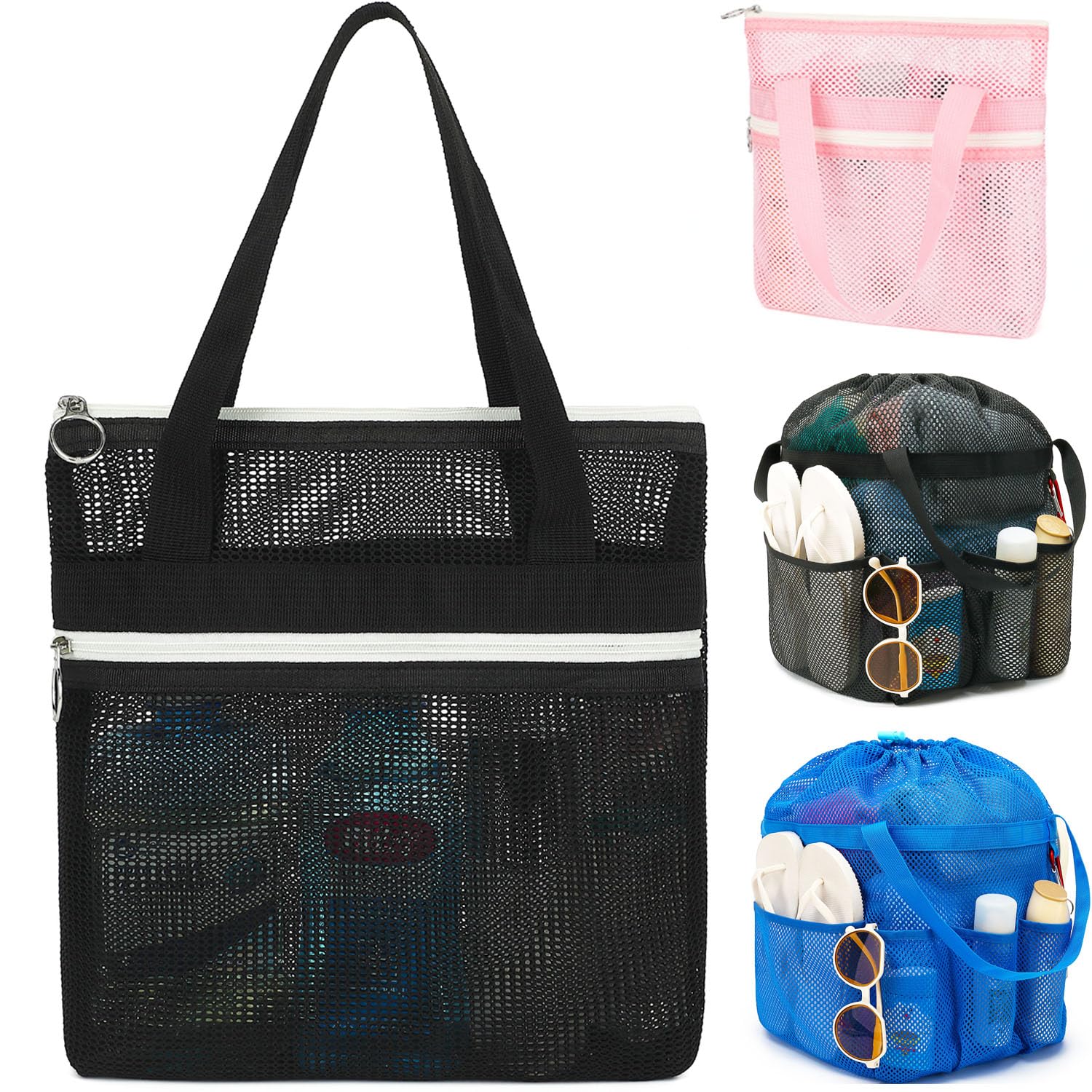 Fammart Mesh Shower Caddy Portable with Zipper 2 Pockets - Quick Dry Shower Caddy Hanging for Travel Gym