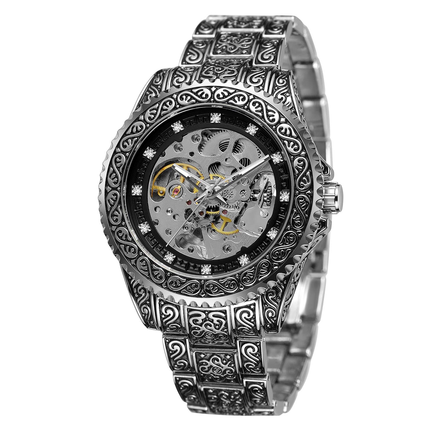 FORSINING Herren Luxus Skelett Armbanduhr Mechanische Uhr für Männer Wasserdicht Gravur Armbanduhr