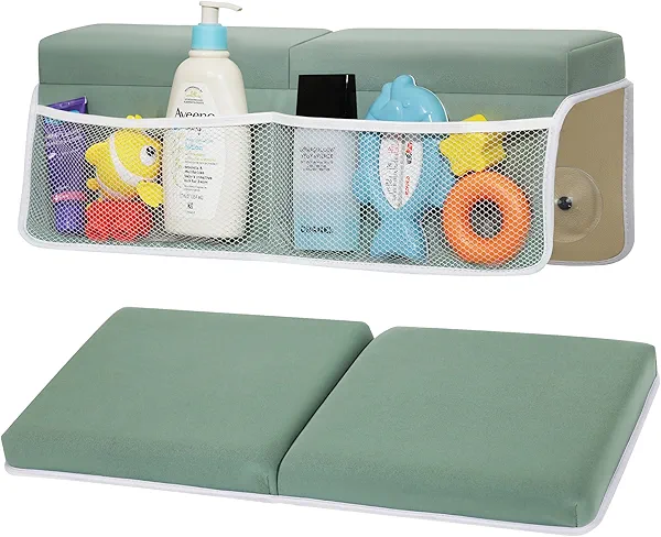Comfortable Baby Bath Kneeler and Elbow Rest Pad Set, Thick Memory Foam Bath Kneeling Pad with Elbow Support, Baby Bathtub Cushion with Toy Organizer, Non-Slip for Infant or Toddler Bathing
