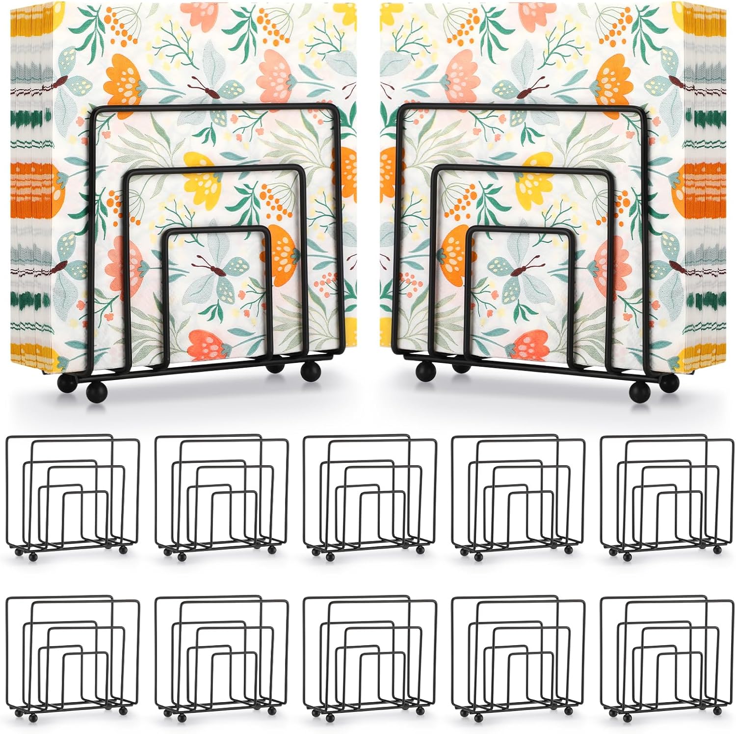 12 Pcs Napkin Holders for Table, Black Standing Metal Cocktail Paper Napkins Holders Dispenser for Kitchen Dining Countertops Indoor & Outdoor Picnic Bar Use