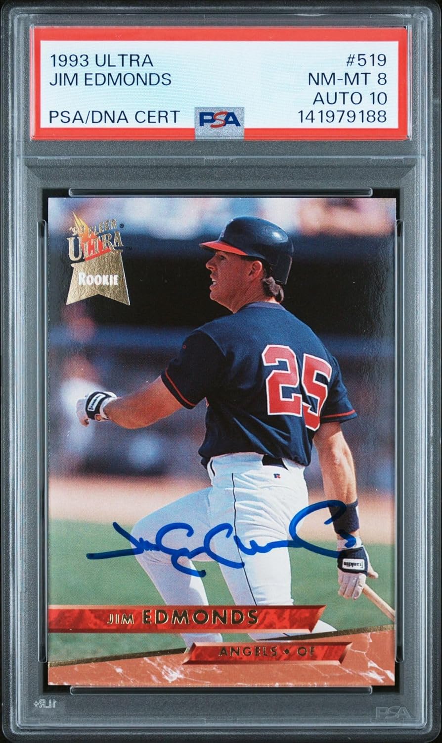Jim Edmonds 1993 Fleer Ultra Signed Baseball Rookie Card #519 Graded PSA 8 Auto 10 Cert #141979188