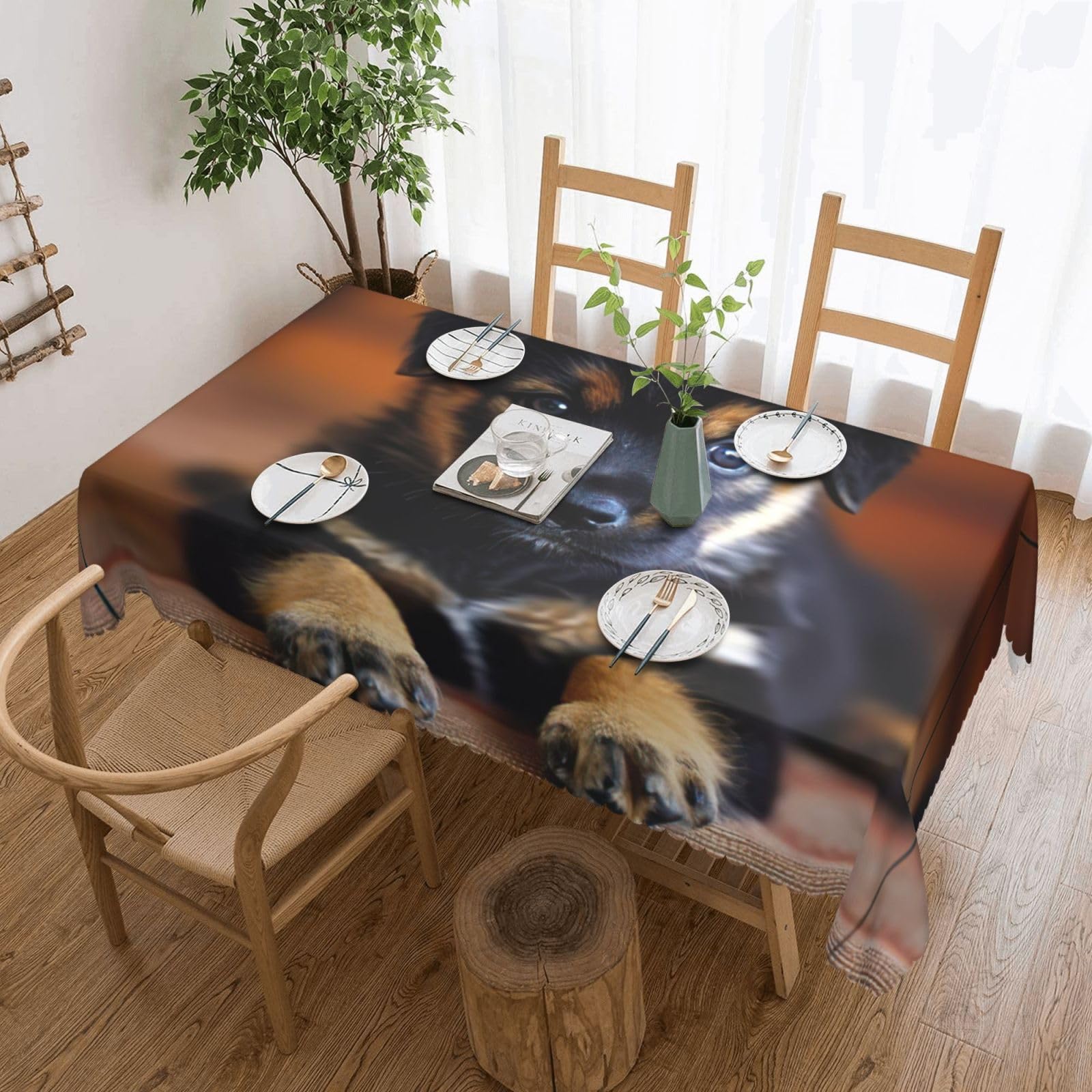 Nappe rectangulaire tissu imprimé chiot pour table de fête