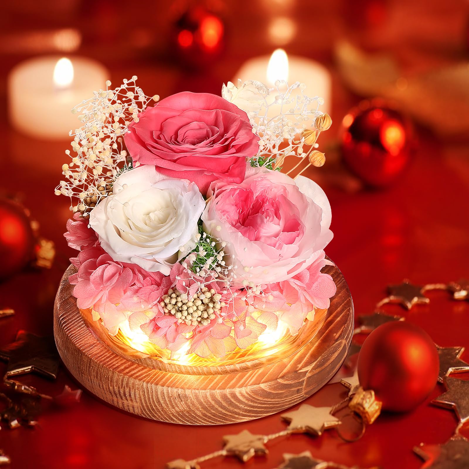 WYRIAZA Rosa Stabilizzata Vera in Vetro, Idee Regalo Donna Mamma Compleanno San Valentino per Lei Natale Festa Della Mamma
