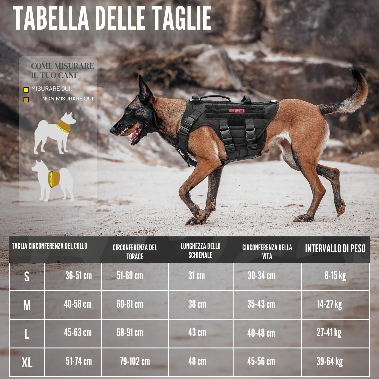 OneTigris Pettorina per Cani, X Destroyer Tattica Regolabile Anti-Trazione, A Prova di Fuga con 3 Maniglie, 2 Fibbie in Metallo (Nero, M)