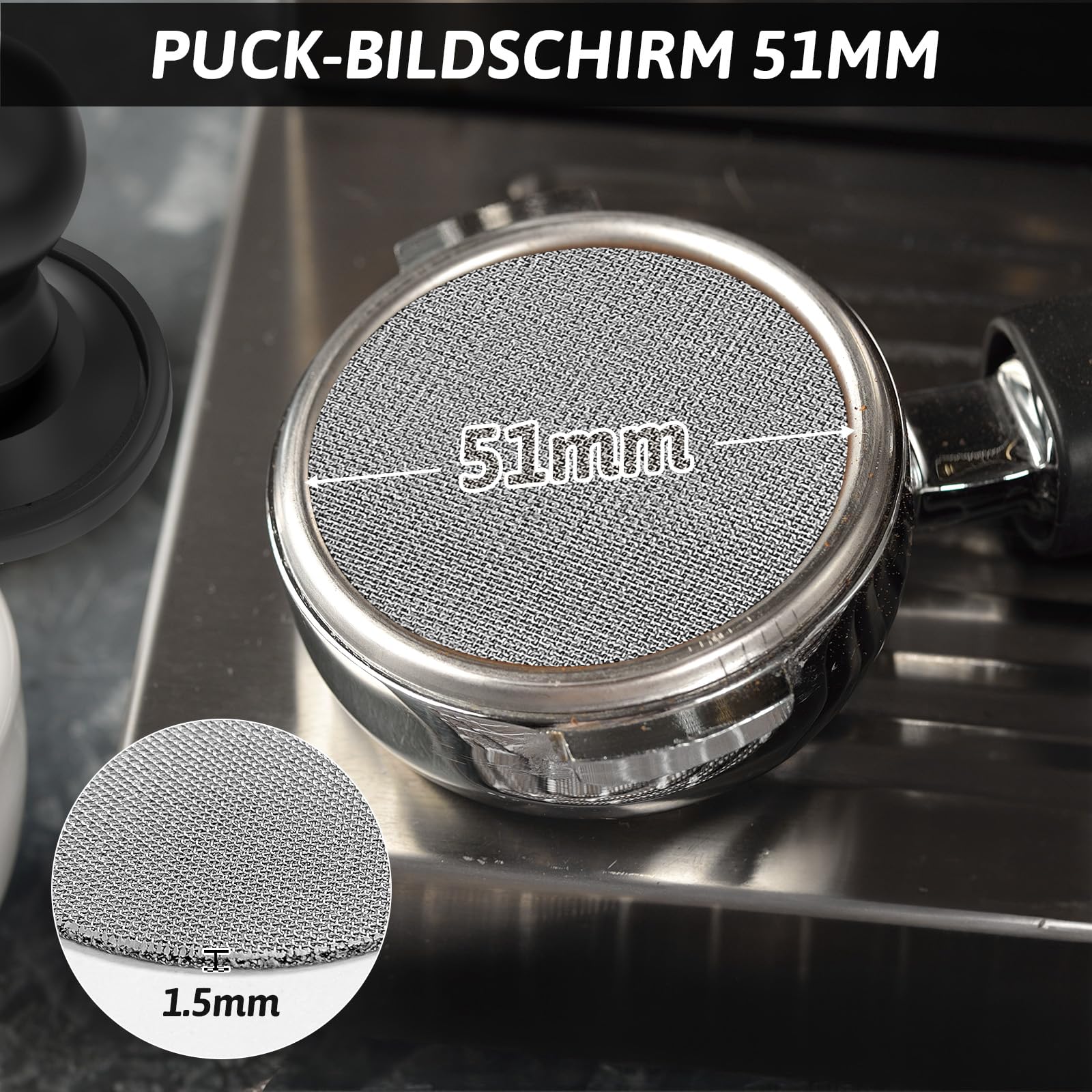 Shutex Tamper caffè con Puck Screen 51mm, Espresso Tamper, 304 Acciaio Inox Base Filettata Coffee Press, incl Tamper Mat, Regolatore di Pressione, Tamper 51mm, per Caffè e Amanti del Caffè