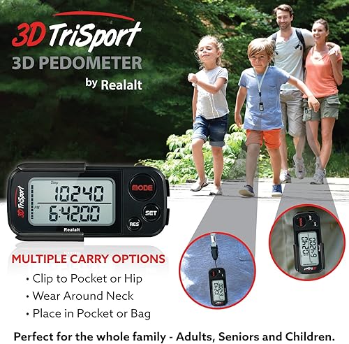 Miniatura 5 de 3DTriSport - Podómetro 3D para caminar con clip y correa, libro electrónico gratuito  30 días de memoria, contador de pasos preciso, distancia a pie