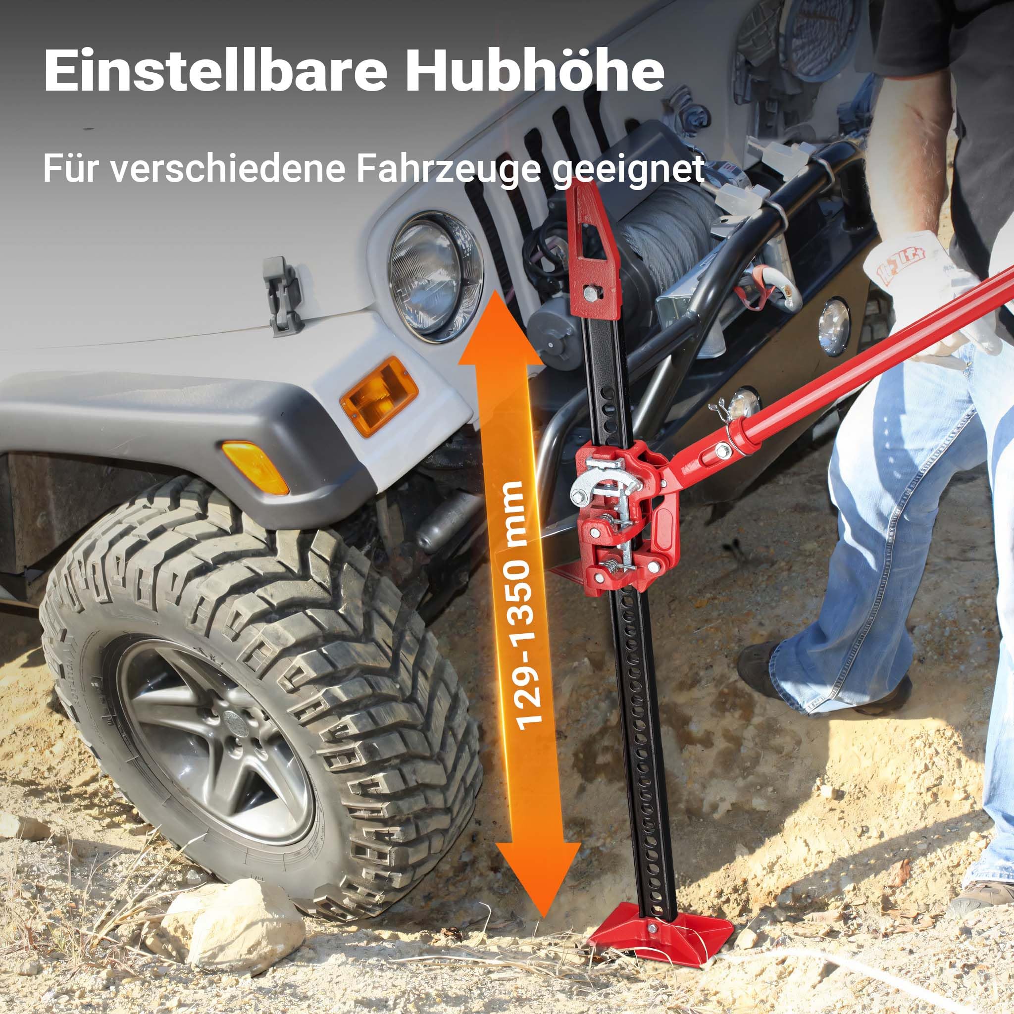 Wiltec 60‘‘ Wagenheber bis 3000 kg und max. 135 cm Hubhöhe, Offroad Farm Jack, Stockwinde für Geländewagen, SUV und ATV, Allzweckheber aus Stahl