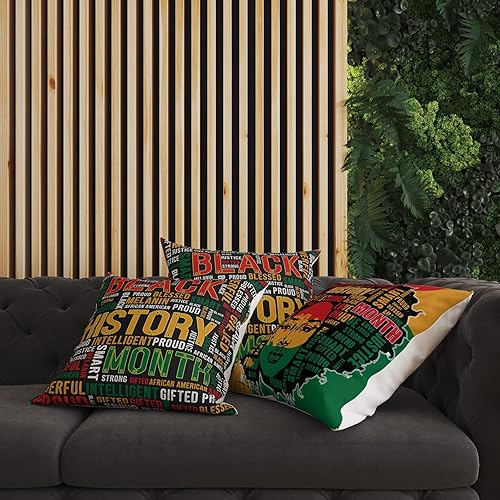 Miniatura 5 de Juego de 4 fundas de almohada de lino negro del mes de la historia de 18 x 18 pulgadas, Kinara Juneteenth Black Girl Black History Month Decoración