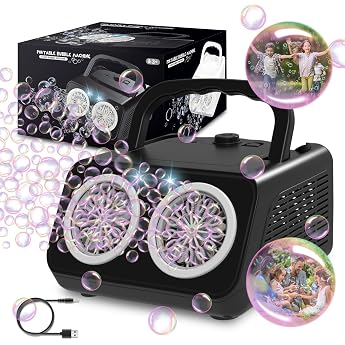 Panacare 2.0 Automatic Bubble Machine Portable Bubble Machine 20000+ Bubbles/Min with Bubble Water/26 Holes Children's Gift for Children/Wedding/Birthday/Stage/Party 553-Black