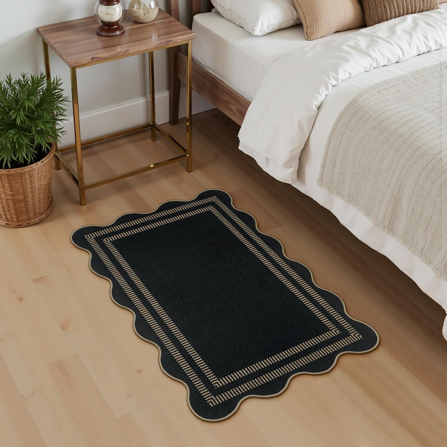 Easy Jute Outdoor Mats for Front Door, 2x3 Small Washable Kitchen Rugs, Farmhouse Black Throw Rug Non Slip Indoor Outdoor Carpet for Porch Entryway Foyer