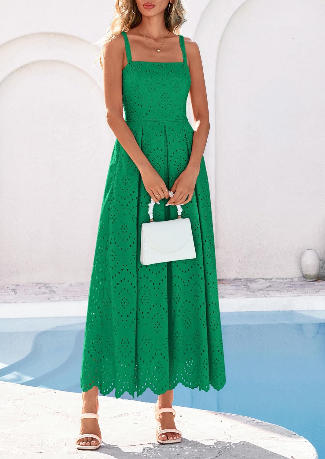 PRETTYGARDEN Womens Sleeveless Maxi Summer Dresses 2026 Hollow Out Eyelet Square Neck Ruffle Flowy Beach Vacation Sundress - Image 8