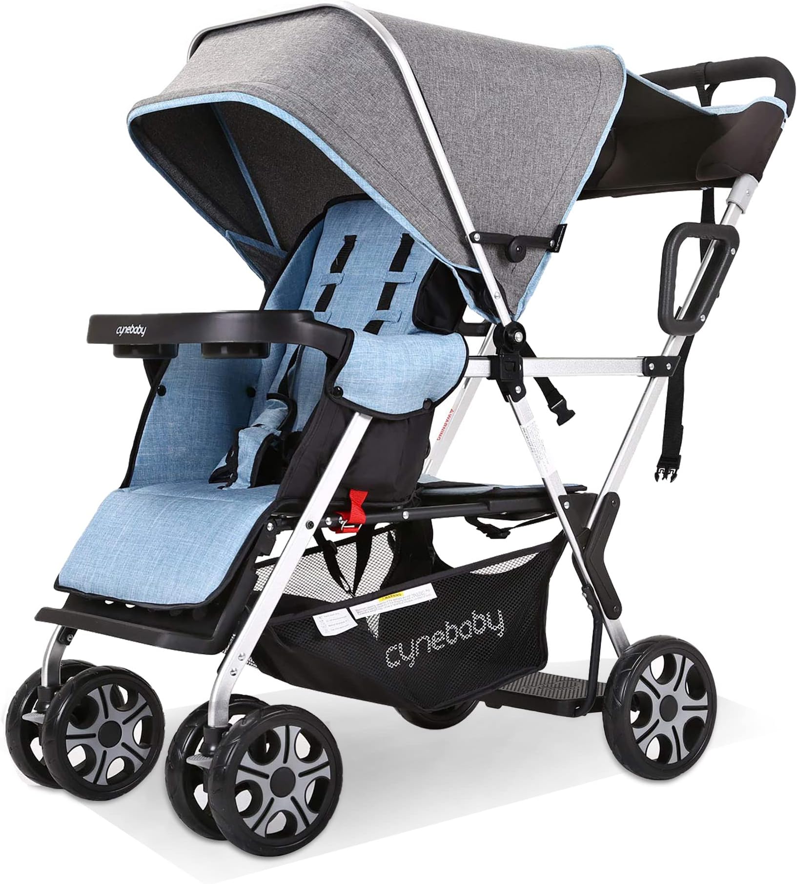 Double Stroller Convenience Urban Twin Carriage Stroller Tandem Collapsible Stroller All Terrain Double Pushchair for Toddler Girls and Boys with 2 Seating Capacity 5 Point Harness Big Storage