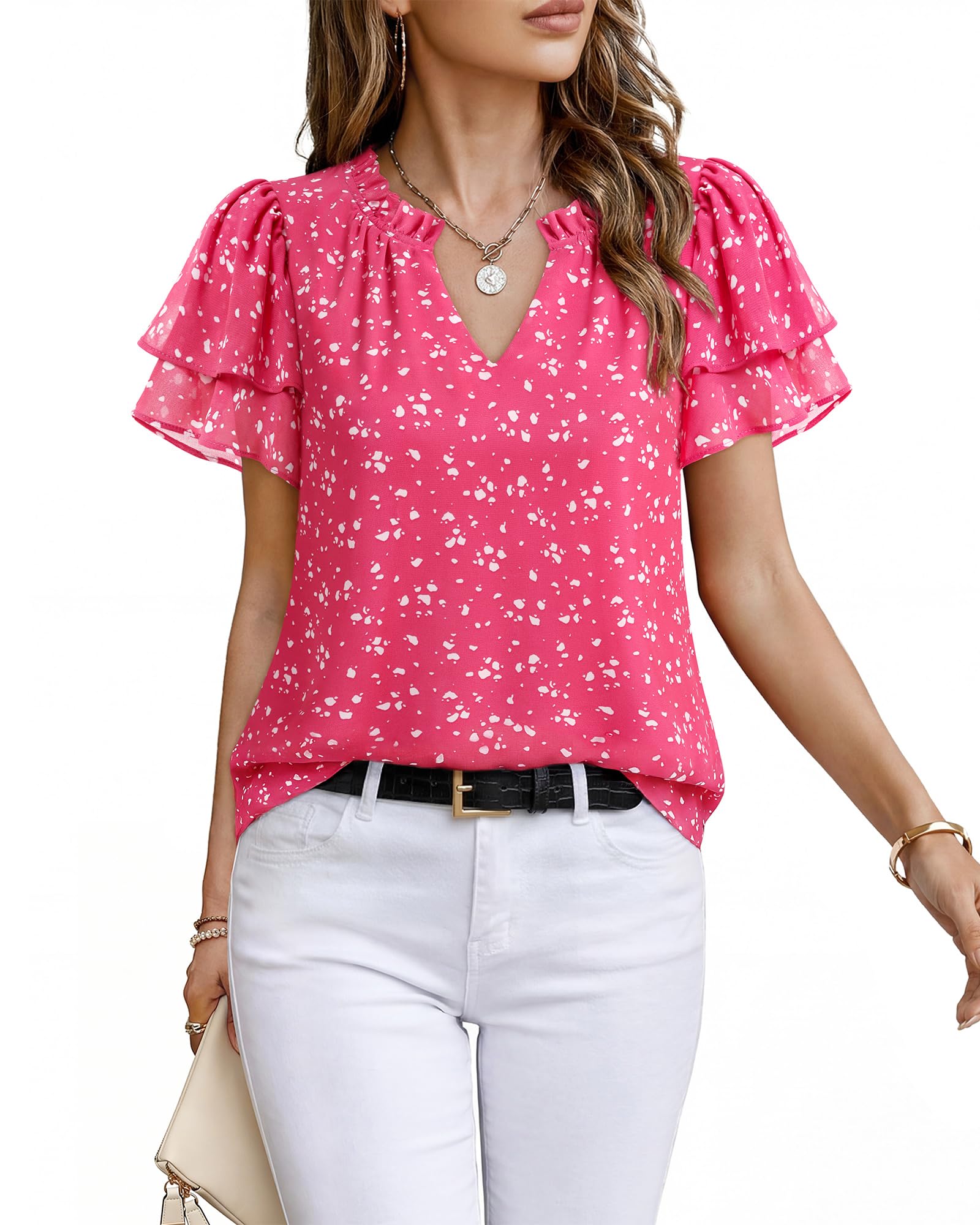Timeson Womens Short Sleeve Blouses Tops Chiffon Business Work Shirts