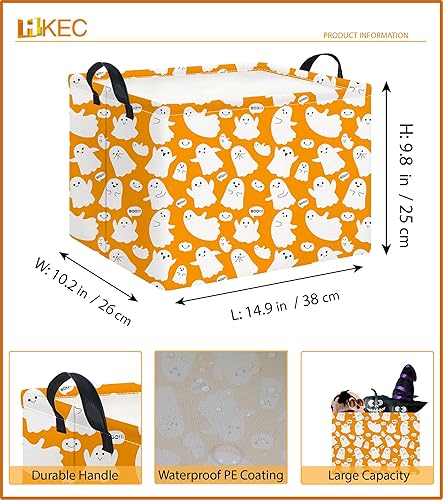 Miniatura 86 de Cesta de almacenamiento rectangular con asas, cesta de almacenamiento plegable, caja de libros, cesta de regalo (calabaza enojada)