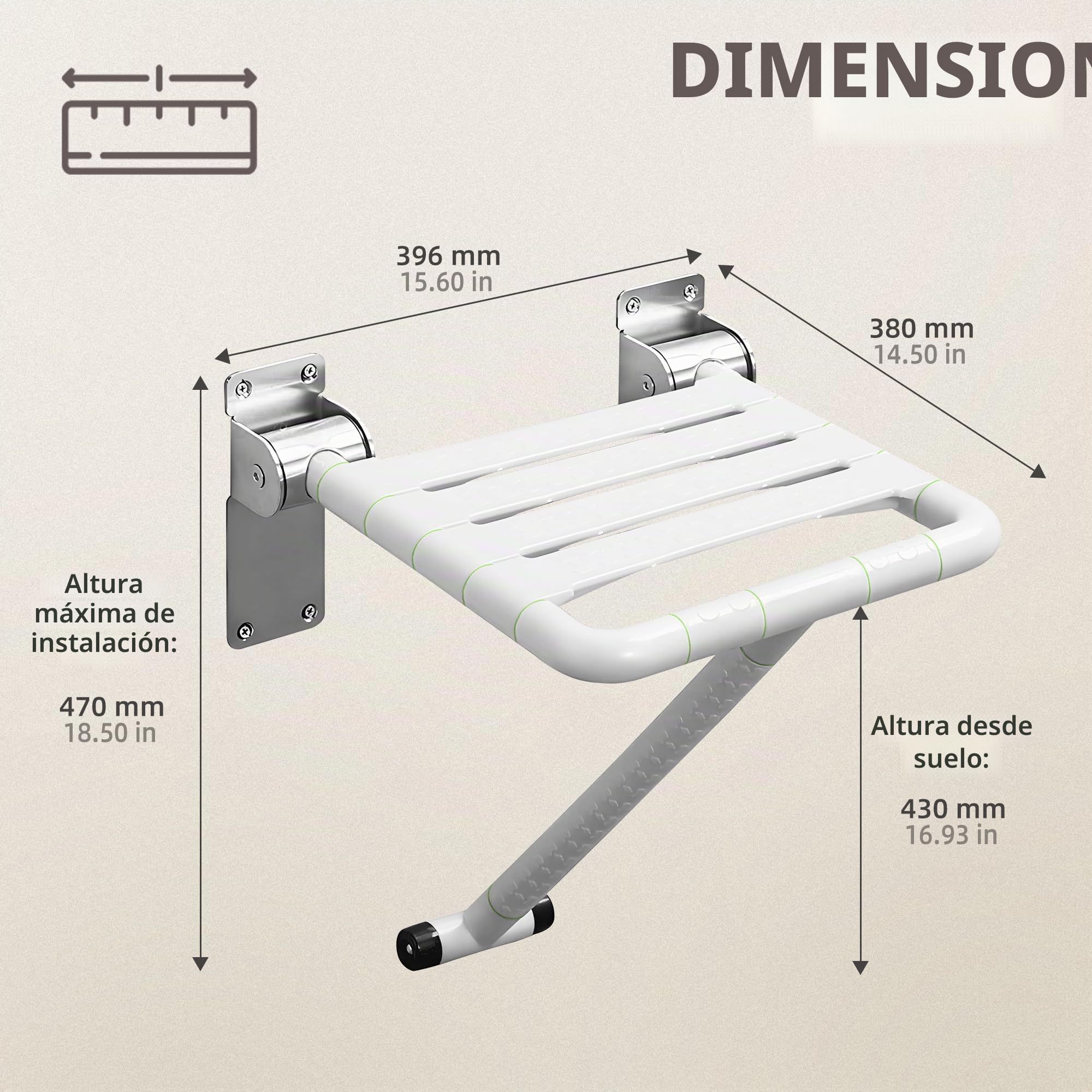 ITSOGOO Asiento de Ducha para Montaje en Pared,Silla de Ducha Plegable con Pies Antideslizantes,Acero Inoxidable 304 Taburete de Ducha para Personas Mayores Discapacitadas,hasta 250 kg,Blanco