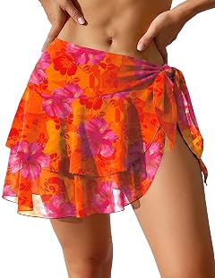 Ekouaer Sarong Wraps for Women Chiffon Beach Swimsuit Coverup Sheer Short Bathing Suit Cover Up Skirt for Swimwear