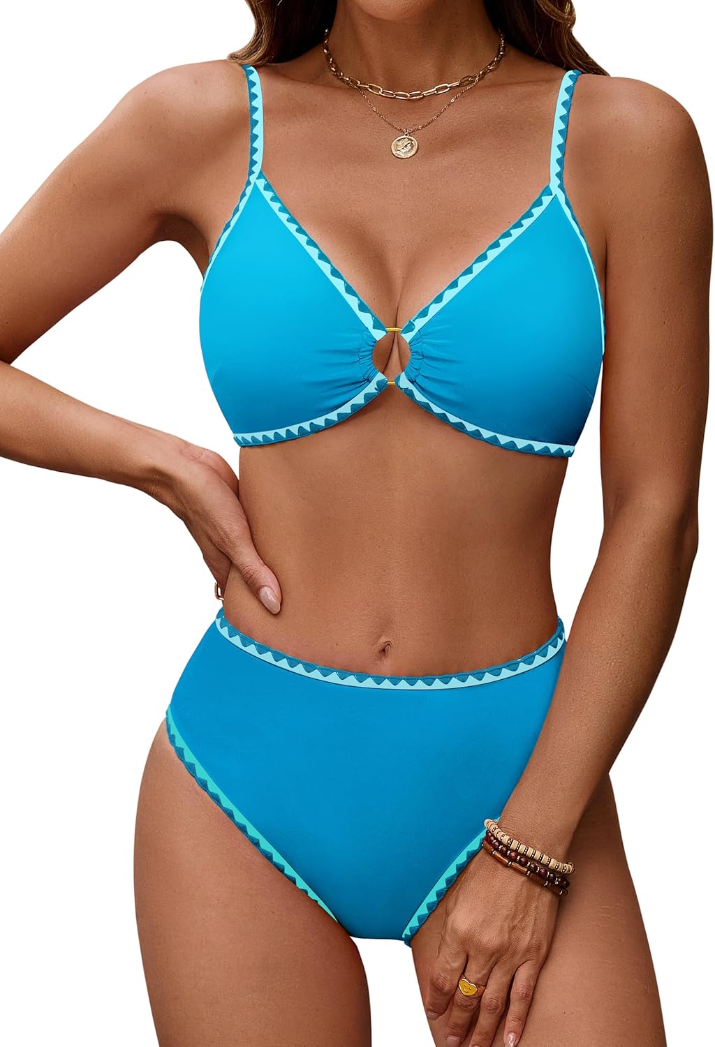 Blooming Jelly Womens Bikini Sets Color Block Two Piece Swimsuit O Ring Stitched Bathing Suit 2026