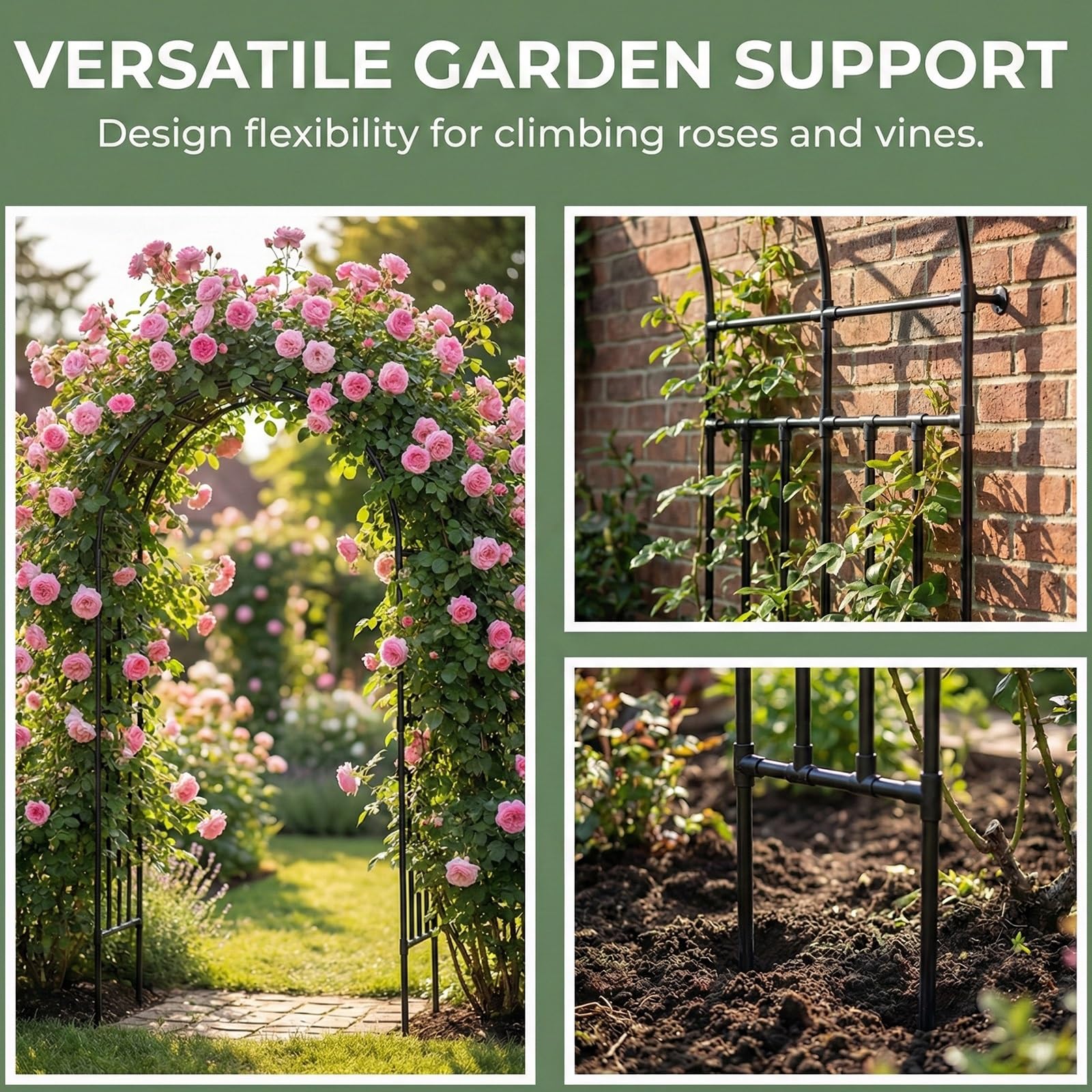 Telaio per arco nuziale in metallo resistente con basi per piante rampicanti da giardino all'aperto, decorazione per cerimonie, pergolato in acciaio resistente alla ruggine
