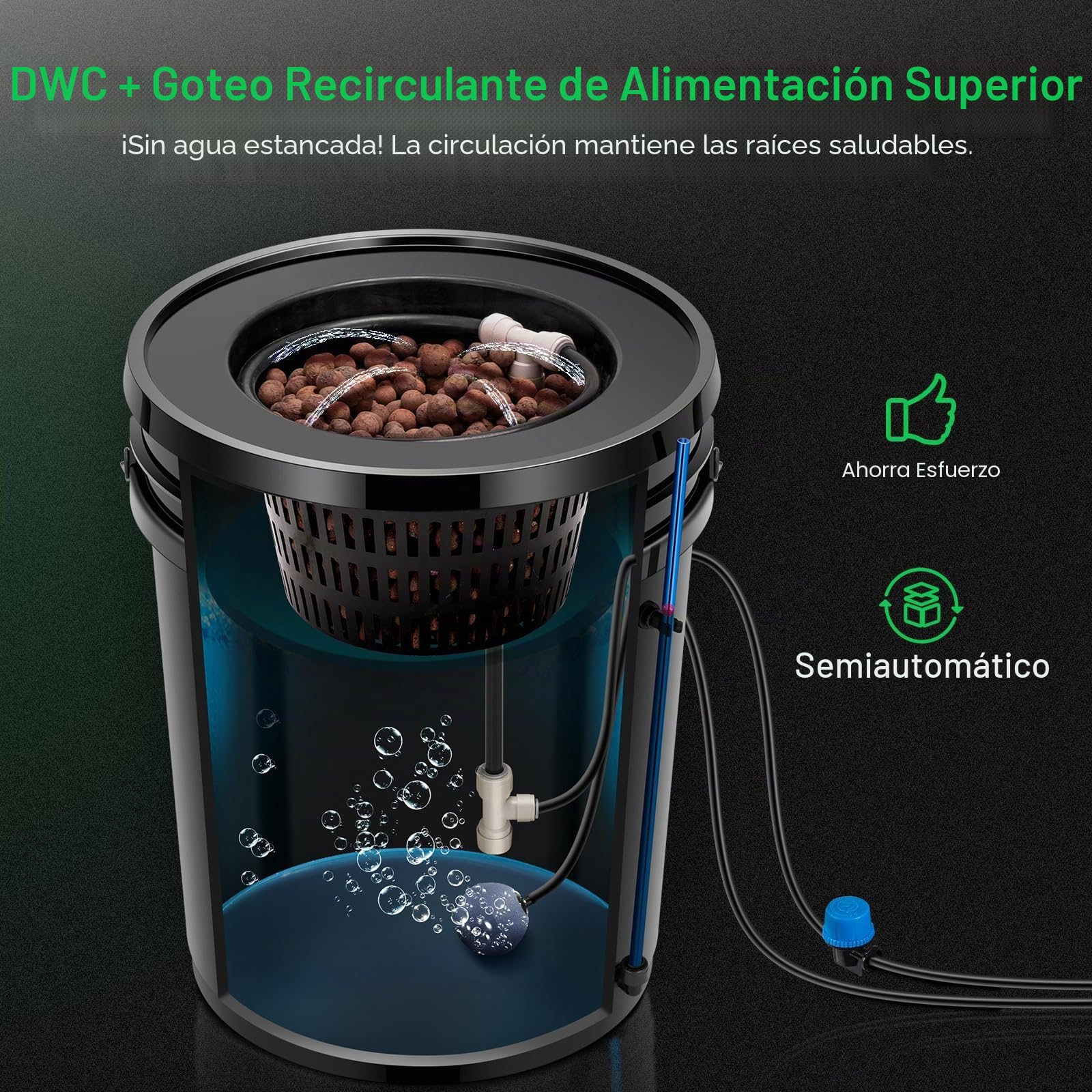 VIVOSUN Sistema de Cultivo Hidropónico DWC, Cultura de Agua Profunda de 5 Galones, Sistema de Jardín de Goteo Recirculante con Manguera de Aire Multiuso, Bomba de Aire y Piedra de Aire (Kit de 4 Cubos