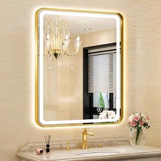 76.2cm x 91.4cm(30인치 x 36인치) LED 욕실 거울, 골드 프레임, 전면 조명 및 백라이트