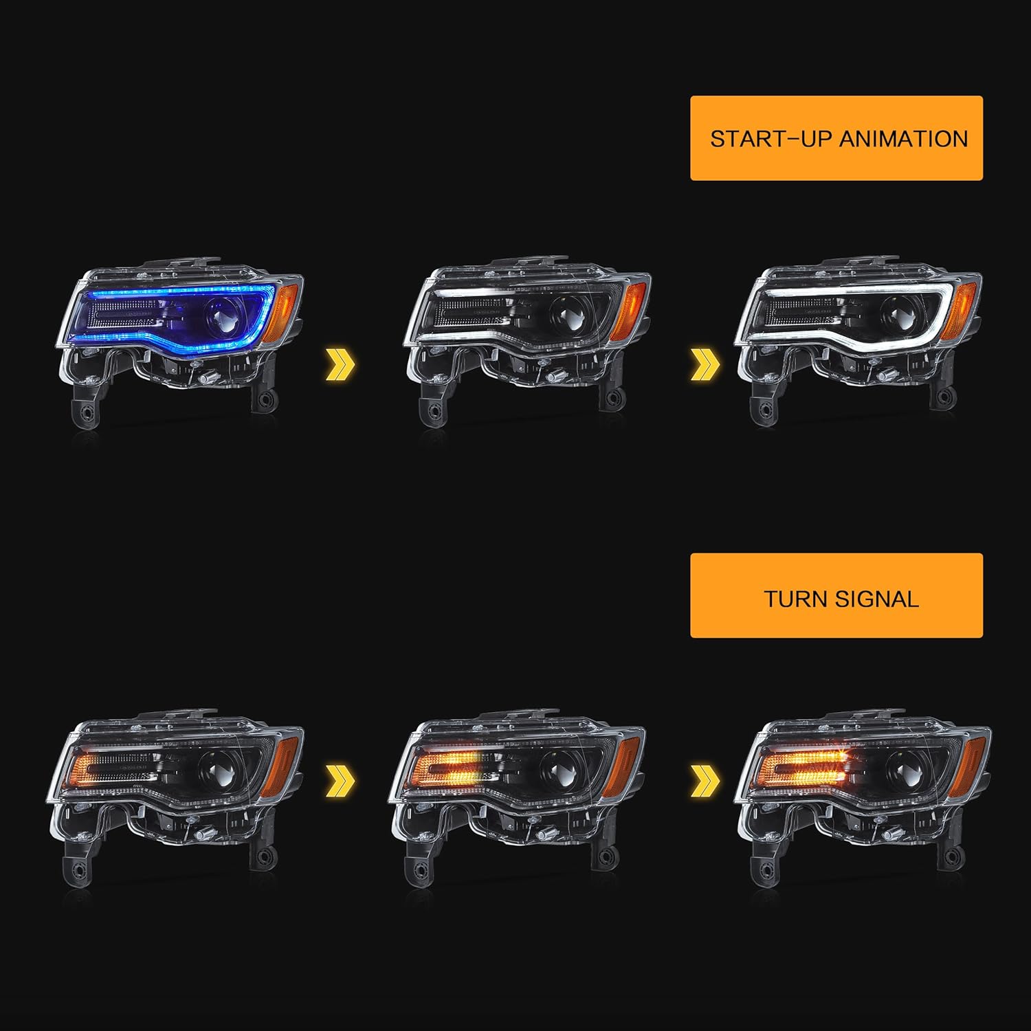 Sequence of startup animation and sequential turn signal on the VLAND LED Headlight