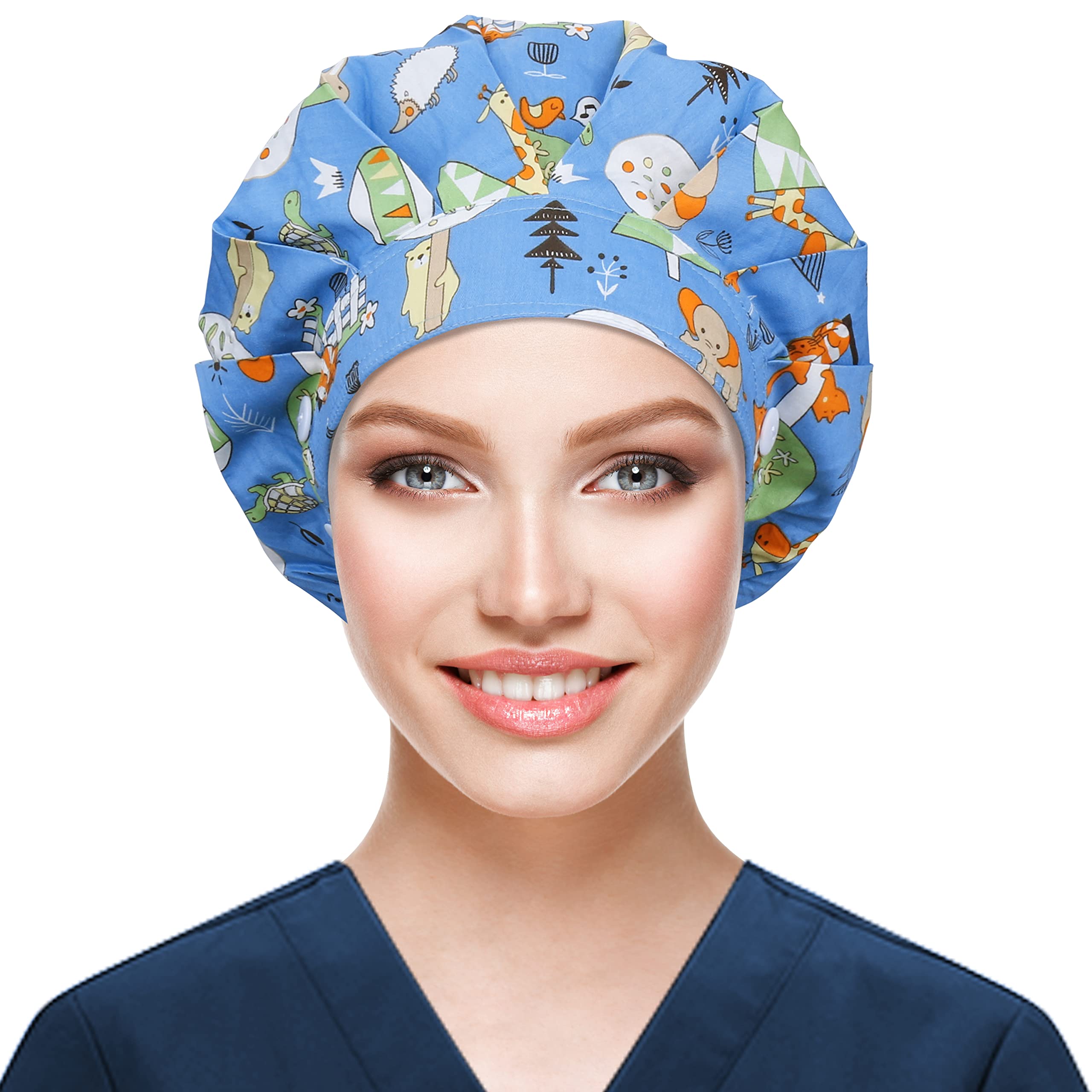 ABAMERICA Bouffant Caps with Button and Sweatband,Adjustable Working Hats for Women Men,One Size Fits All