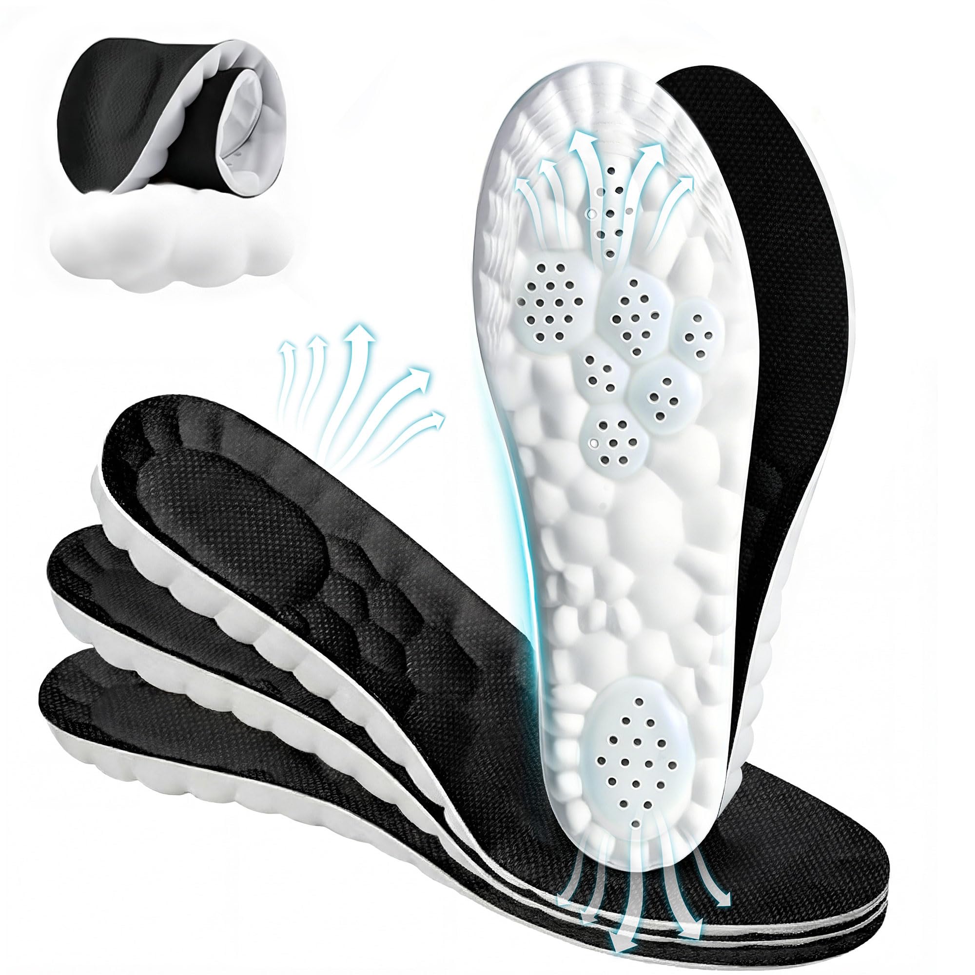 3 Pairs 4D Cloud Insoles for Men Memory Foam Insoles,Black, US 4-6