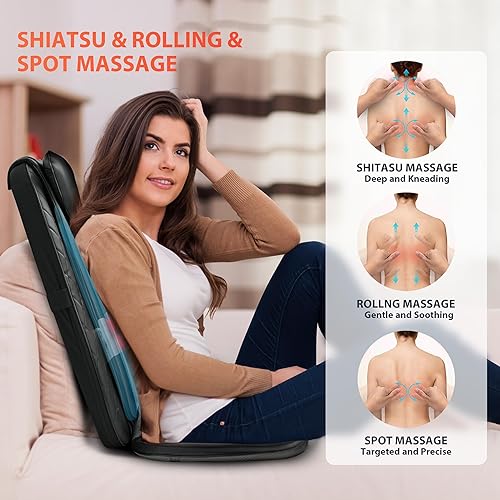 Miniatura 3 de Shiatsu - Masajeador de espalda con calor, almohadilla para silla de masaje de tejido profundo, soporte de espalda, cojín inflable para asiento de