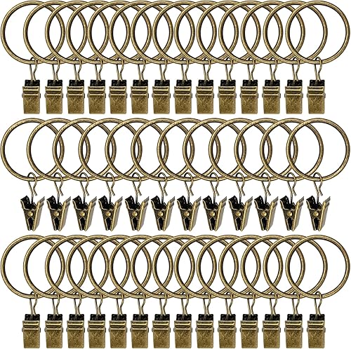 Miniatura 41 de Paquete de 44 anillos de cortina de metal con clips, clips para cortinas con anillos, anillos de cortina de 1 pulgada de diámetro interior, se