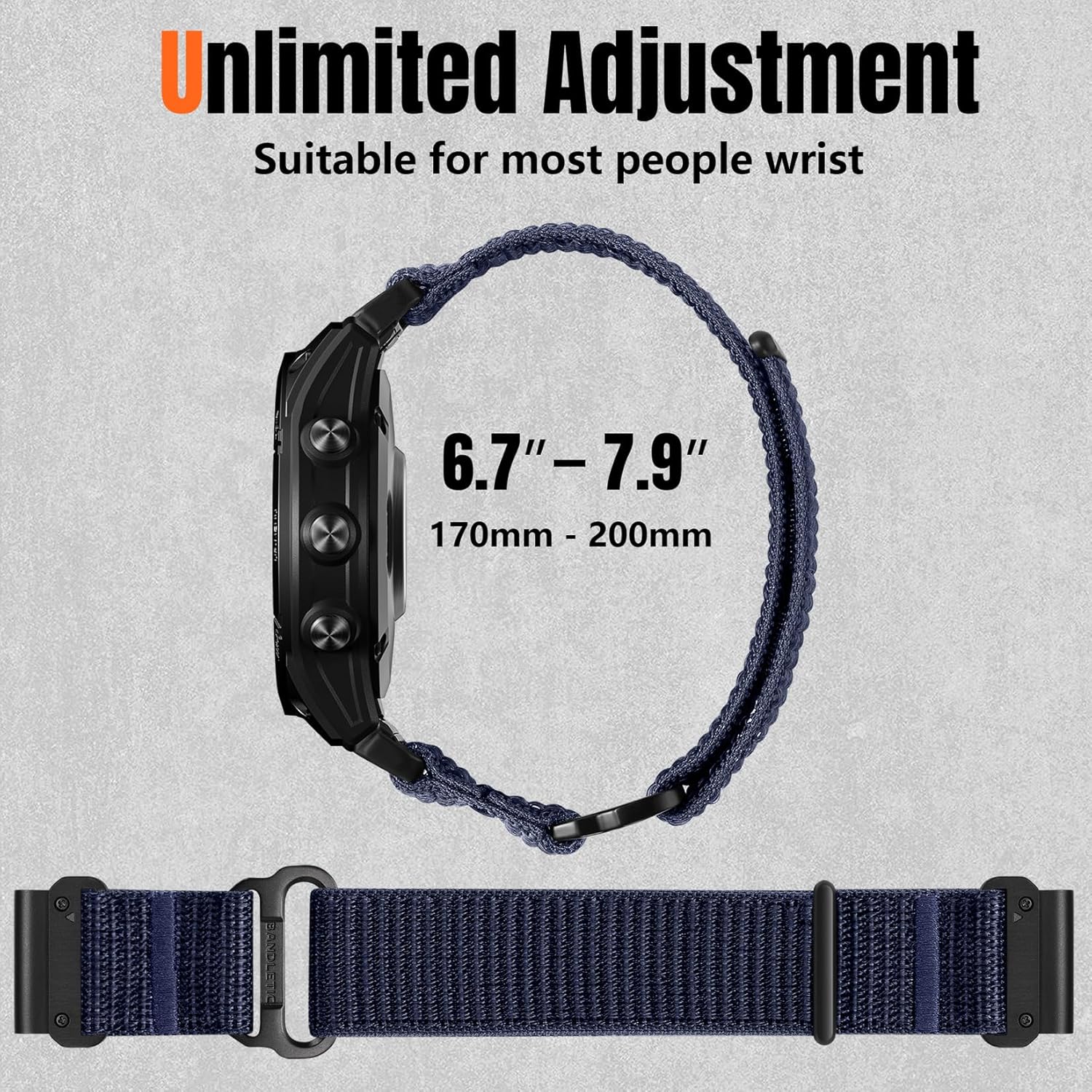 Bandletic Compatible with Garmin Fenix 8 E 47mm/7/7 Pro/6 Pro/6/5/5 Plus Watch Band, 22mm Quick Fit Sport Nylon Strap for Instinct 2 3/Forerunner 935/945/Approach S70/S62/S60/Epix 2 Pro 47mm/Quatix 7 - Image 6
